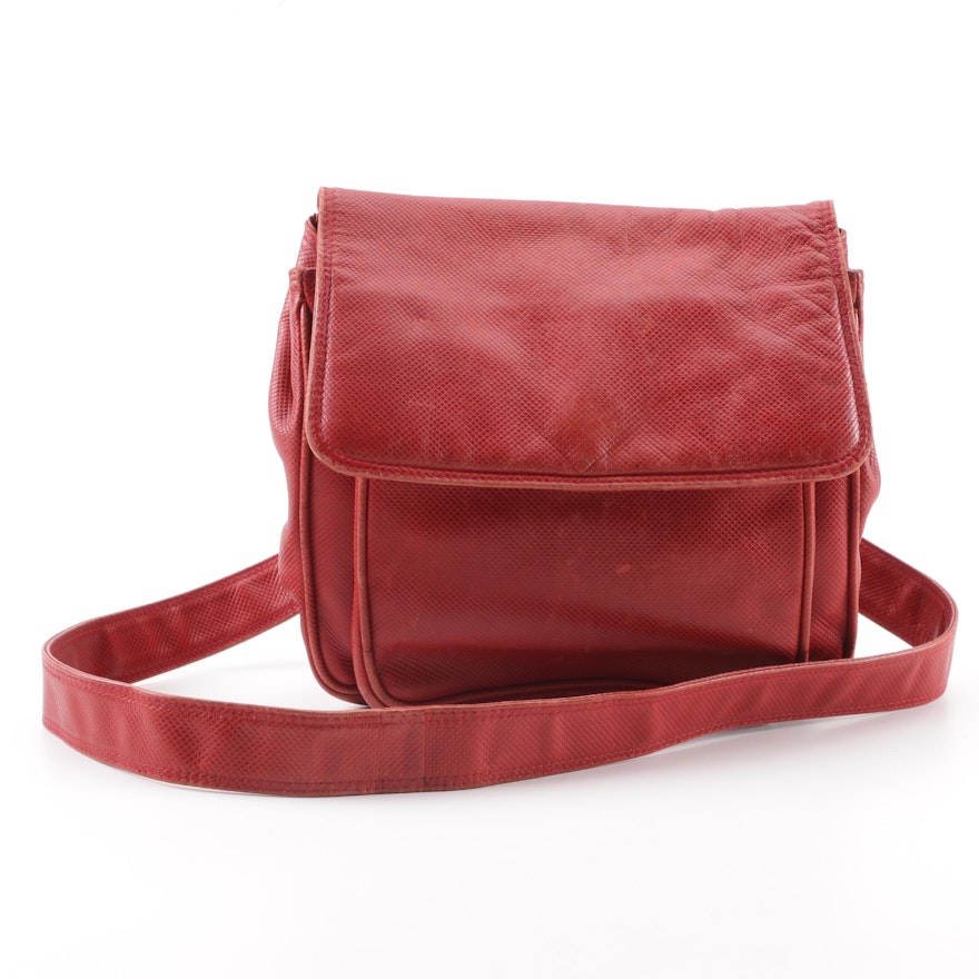 Vintage Bottega Veneta Embossed Red Leather Shoulder Bag