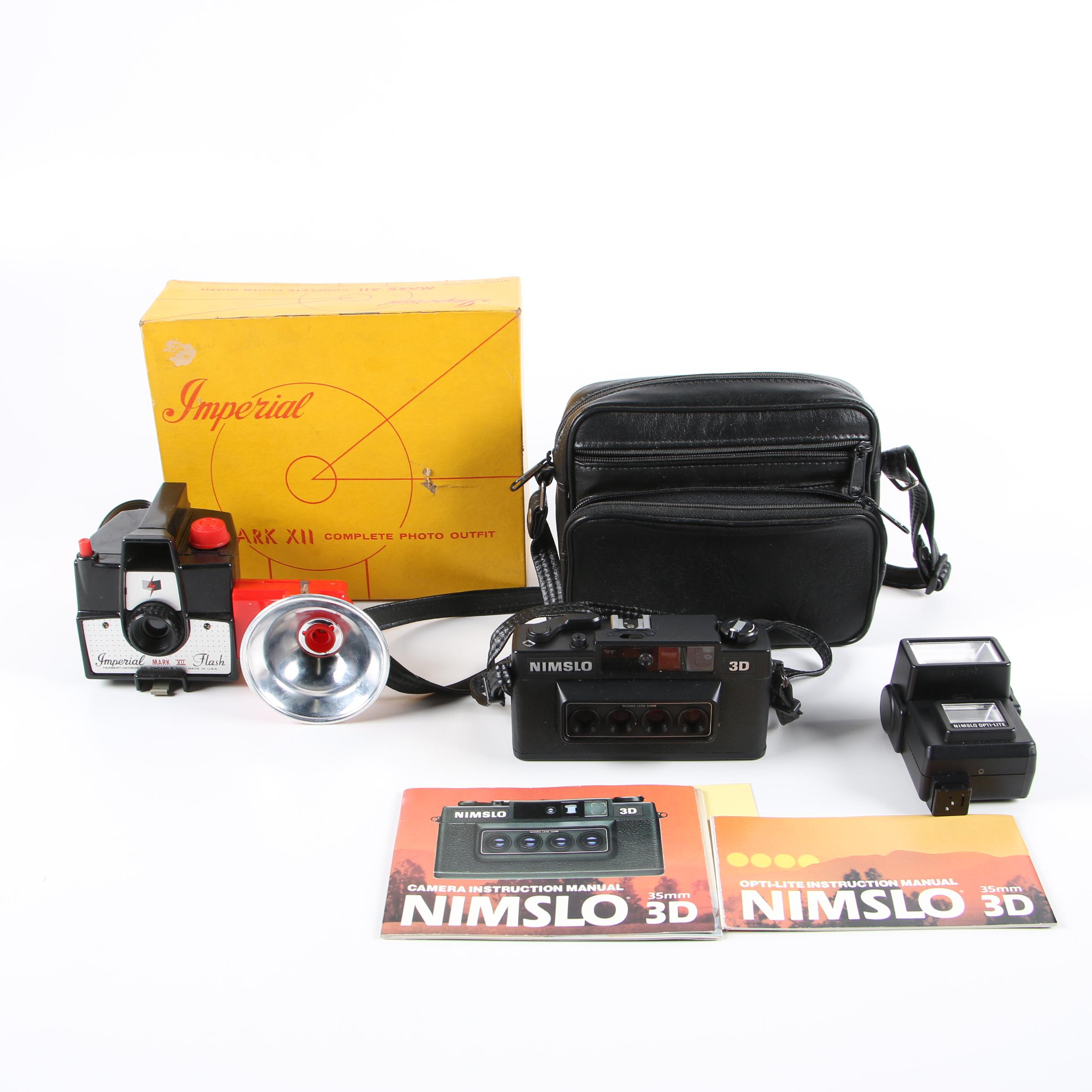 Vintage Nimslo 3D and Imperial Mark XII Flash Cameras