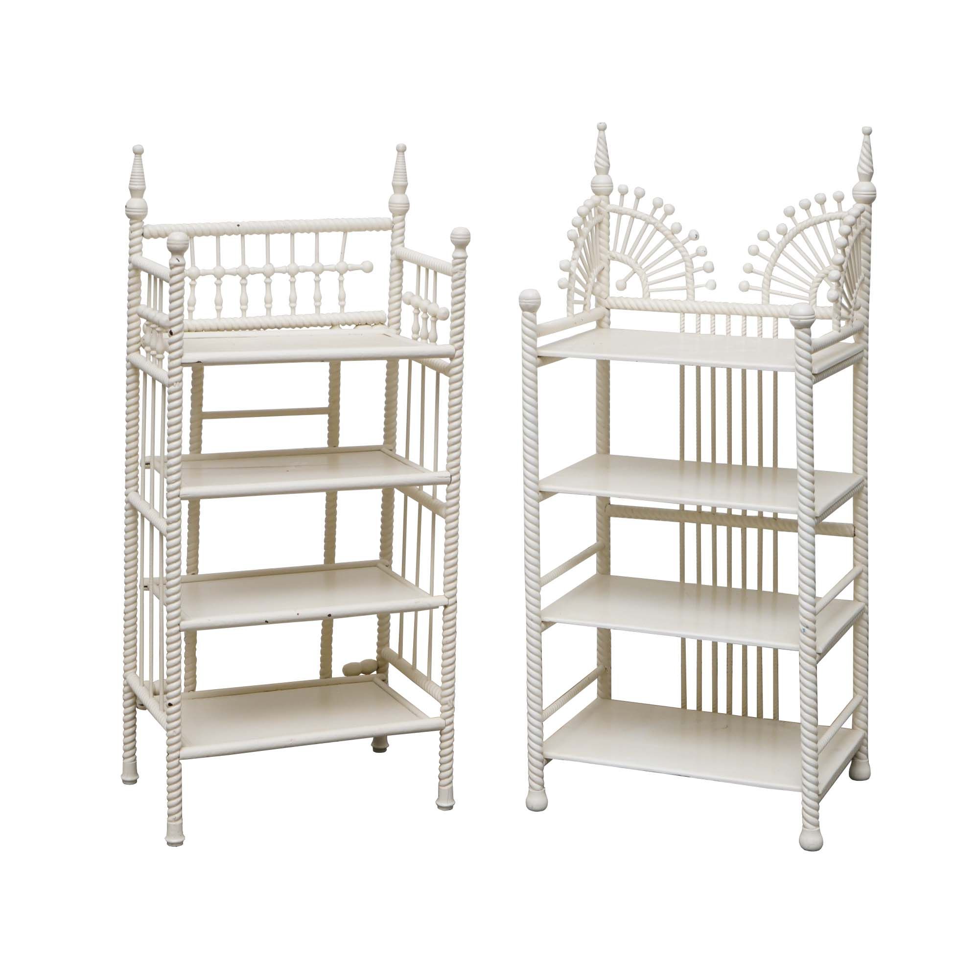 Painted Wicker Weave Étagère Bookcases, Mid 20th Century