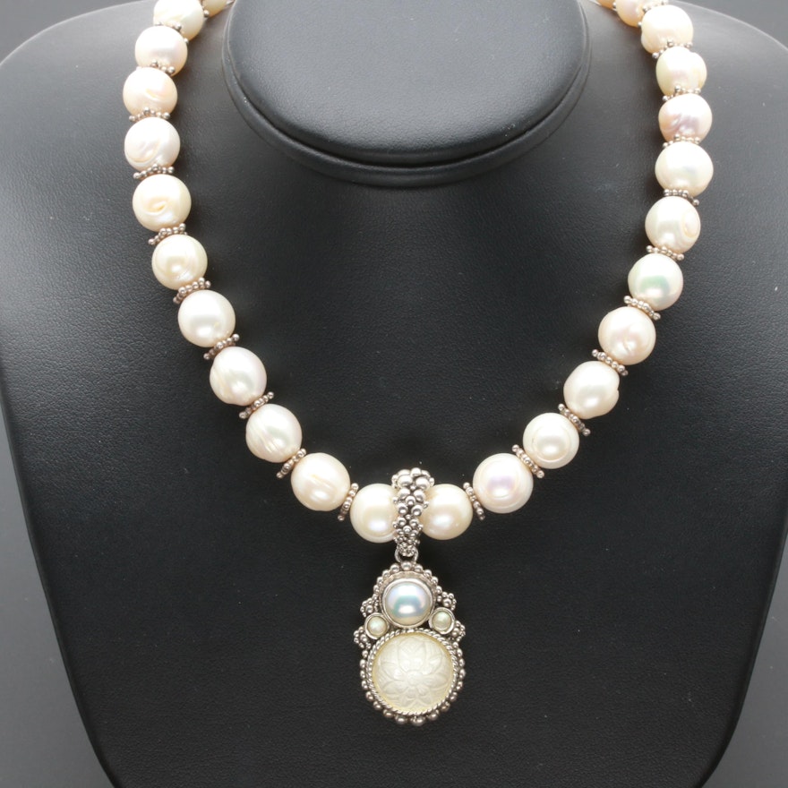 Stephen Dweck Sterling Silver Cultured Pearl and Quartz Necklace