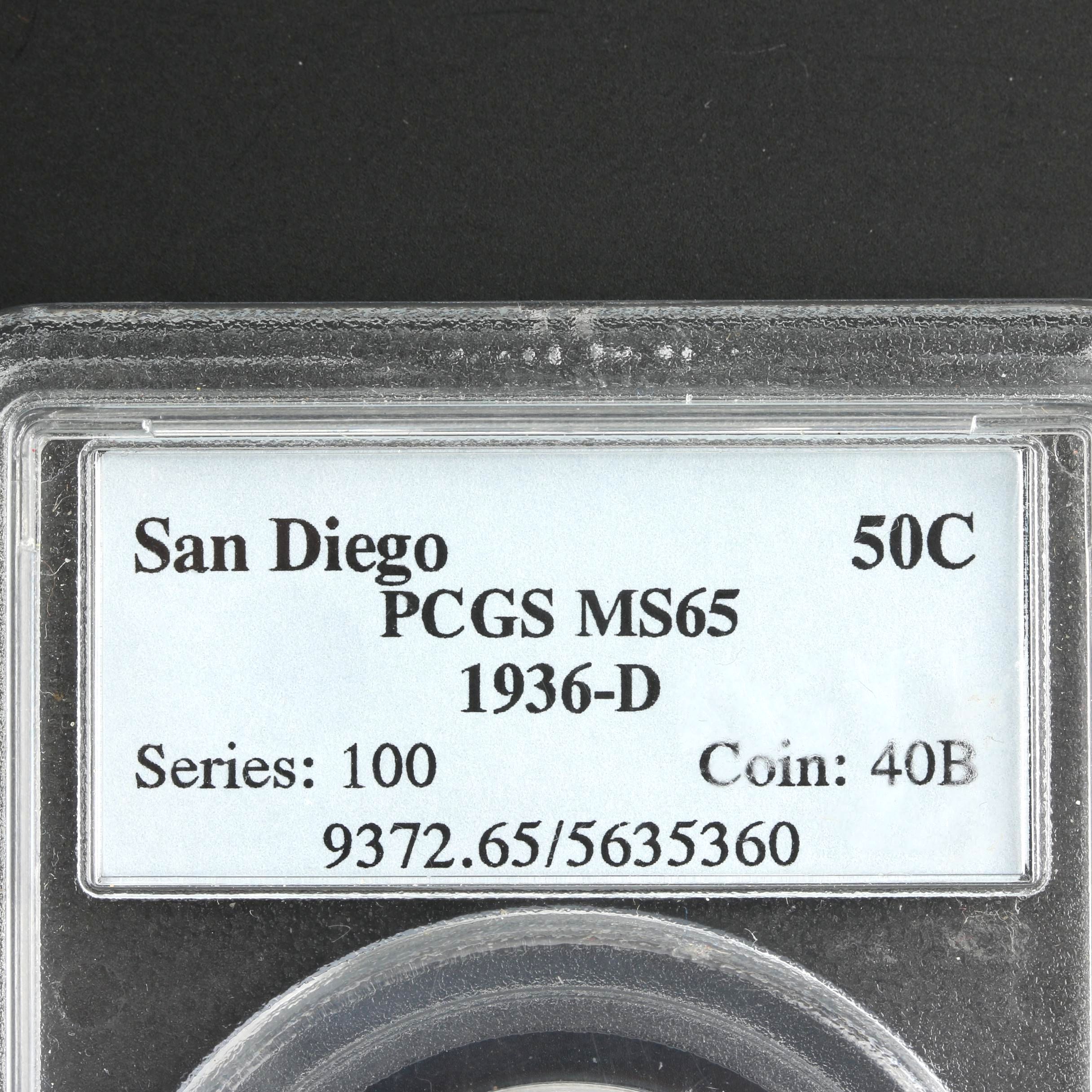 PCGS Graded MS65 1936-D San Diego Commemorative Silver Half Dollar