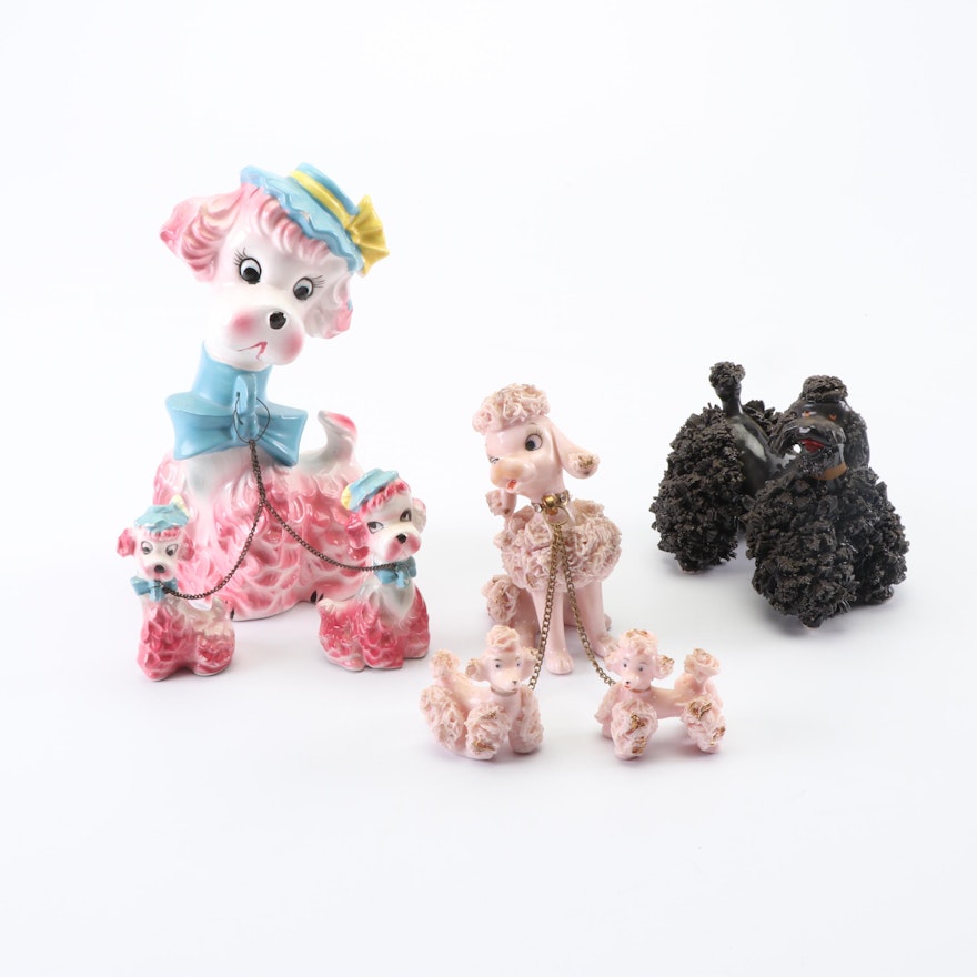 Arn Art Ceramic Poodle Bank with Napco Poodle Figurine and More