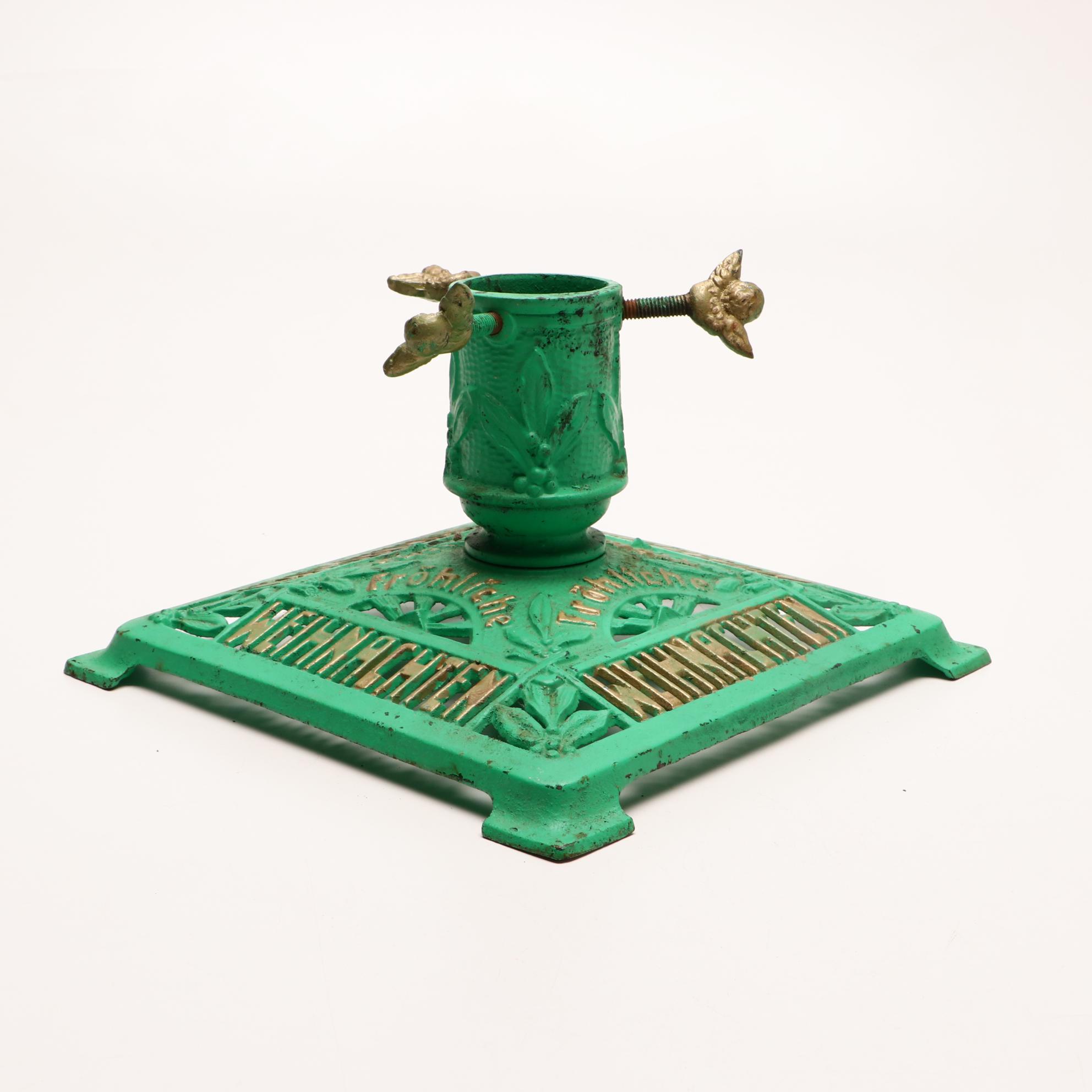 German "Fröhliche Weihnachten" Cast Iron Christmas Tree Stand, circa 1900