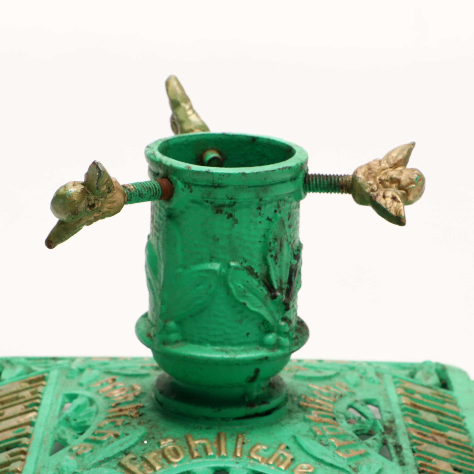 German "Fröhliche Weihnachten" Cast Iron Christmas Tree Stand, circa 1900