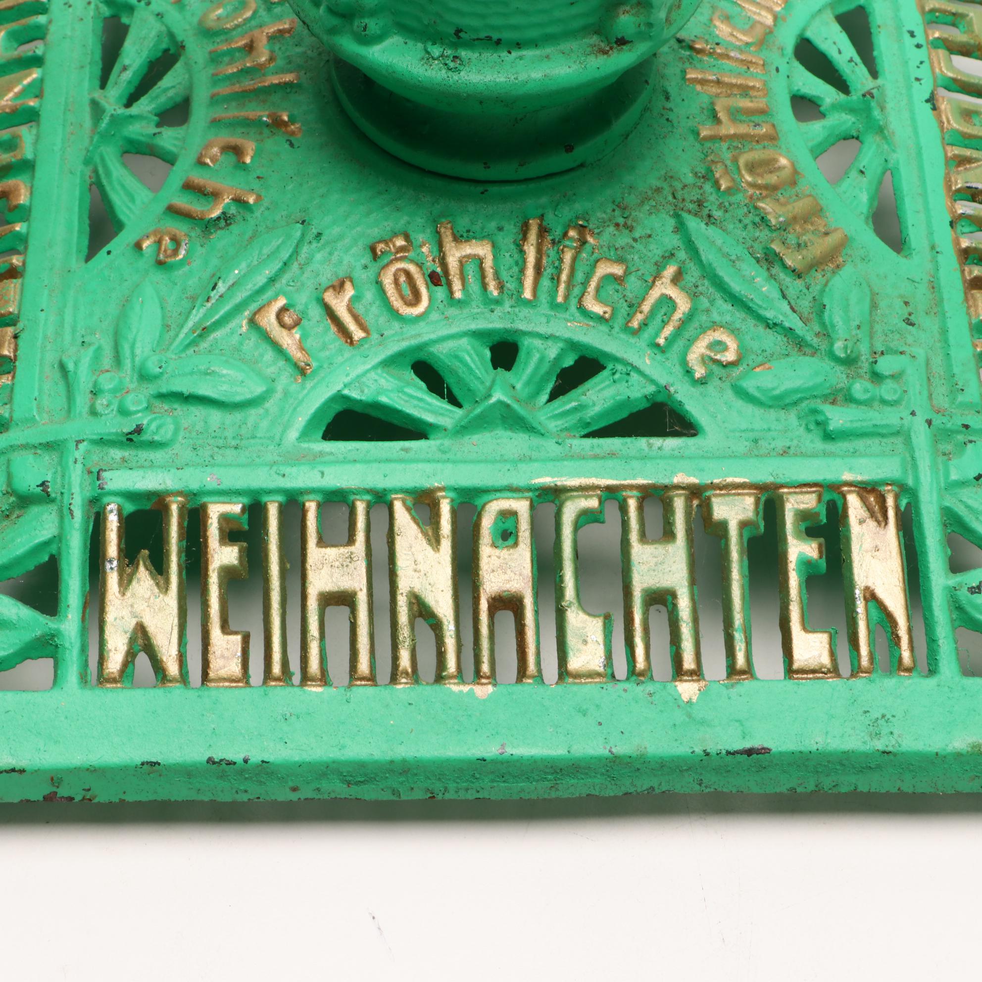 German "Fröhliche Weihnachten" Cast Iron Christmas Tree Stand, circa 1900
