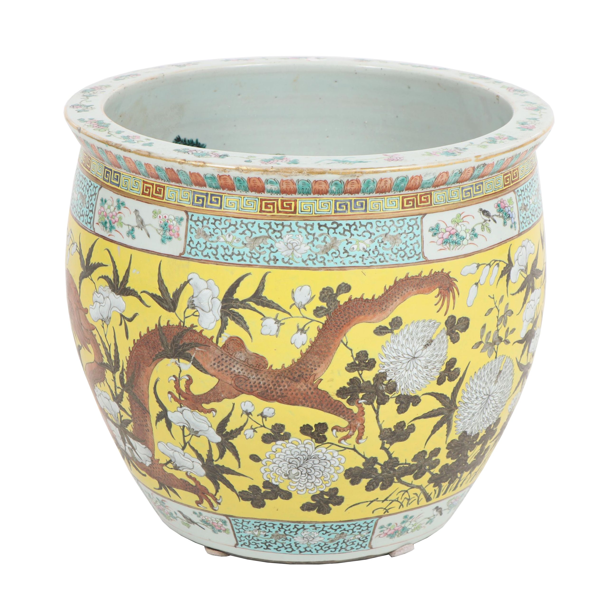 Vintage Hand-Painted Chinese Fishbowl Planter