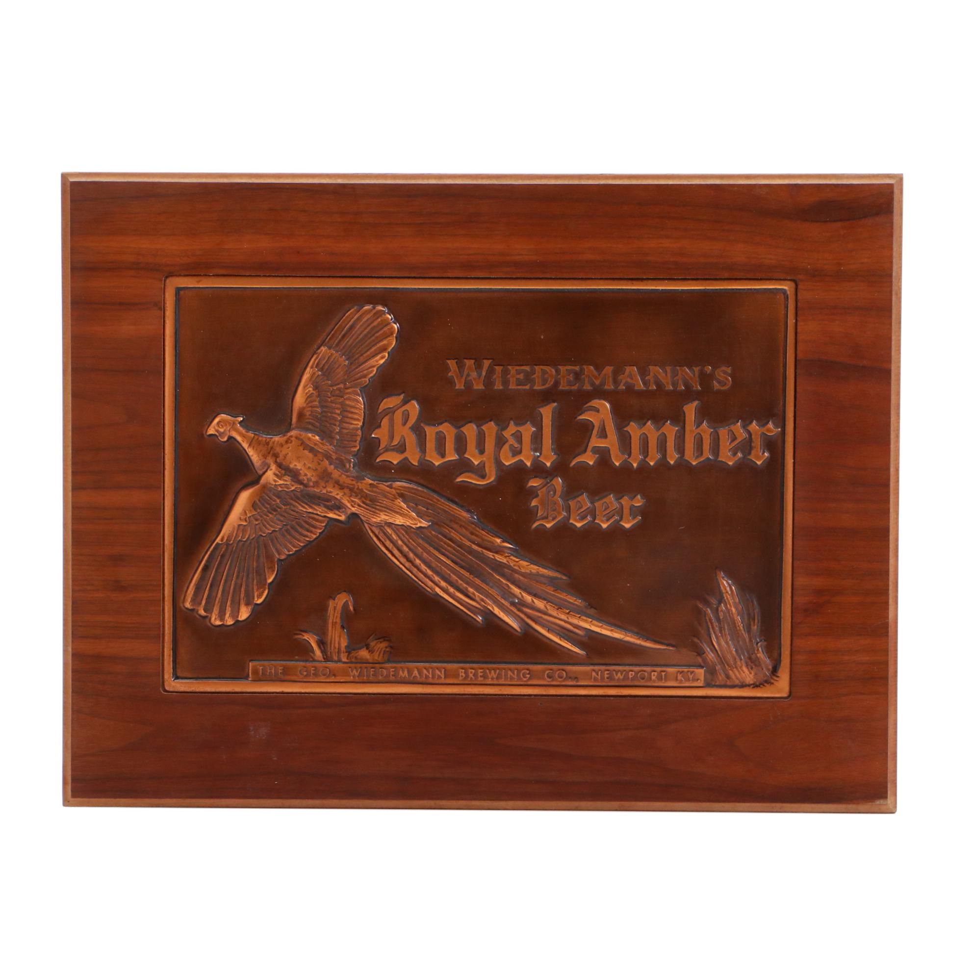 Wiedemann's Royal Amber Beer Bruce Fox Copper Sign