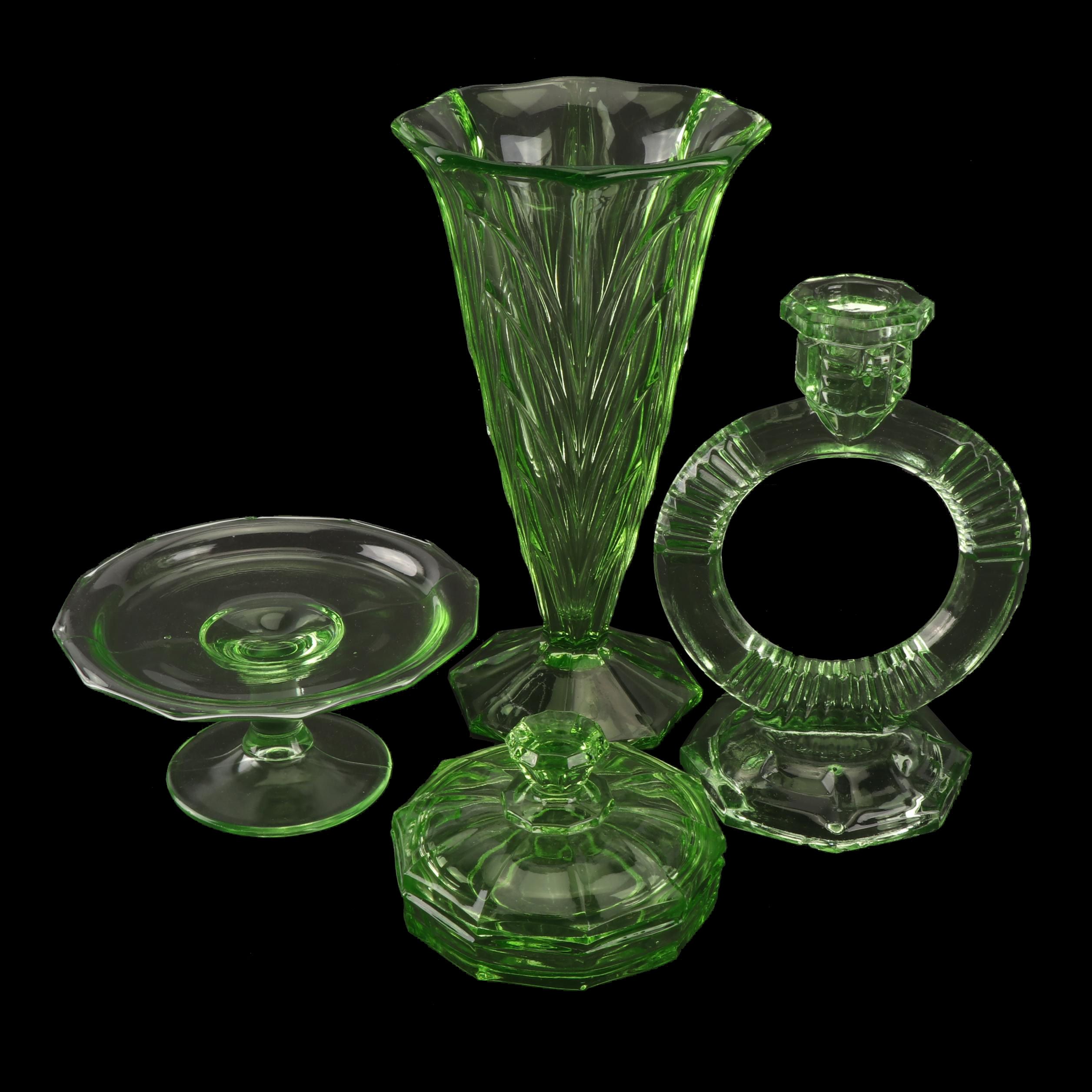 Green Vaseline Glass Tableware, 20th Century