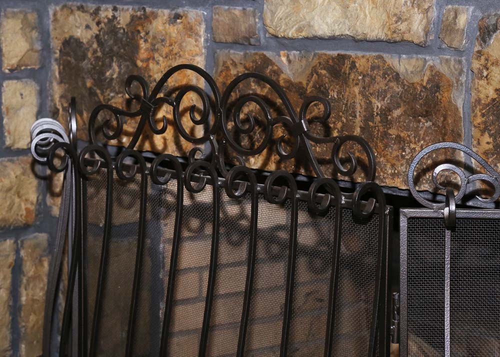 Frontgate Scrolling Hand Forged Iron Fireplace Screen