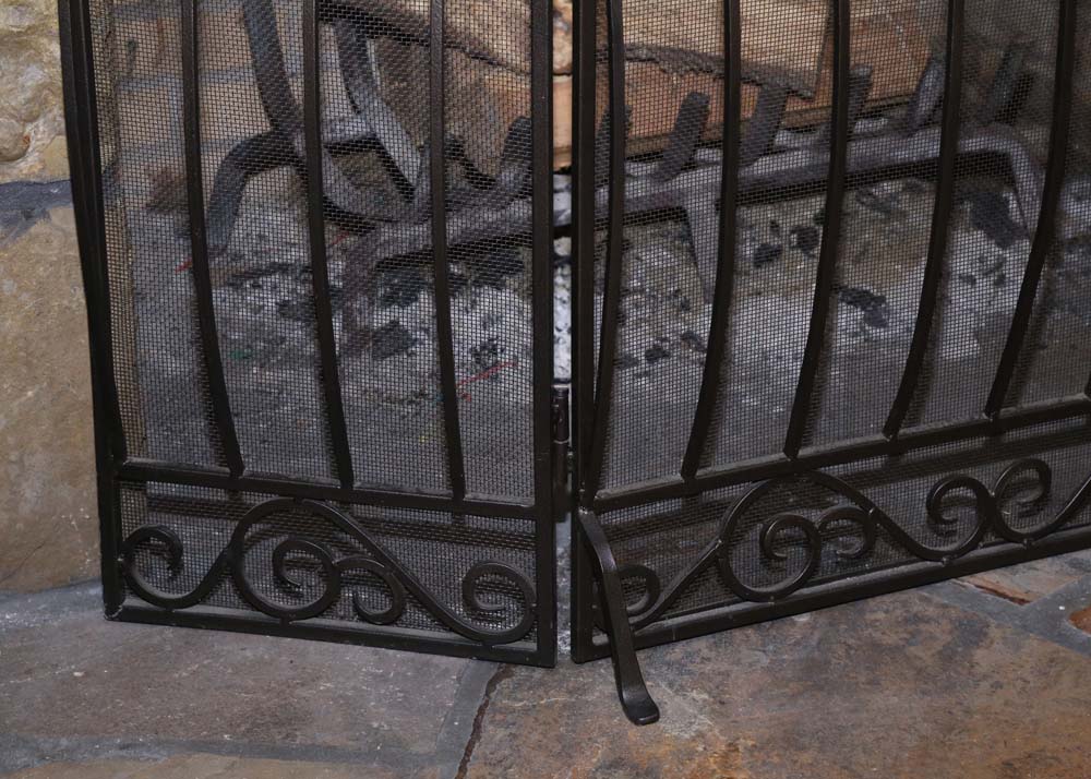Frontgate Scrolling Hand Forged Iron Fireplace Screen