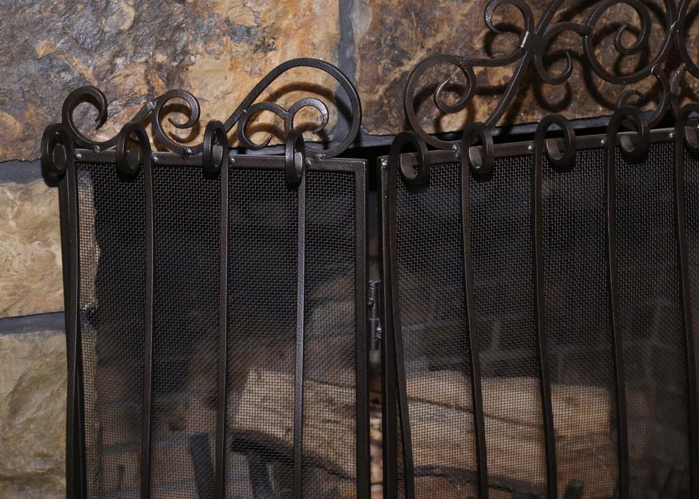 Frontgate Scrolling Hand Forged Iron Fireplace Screen