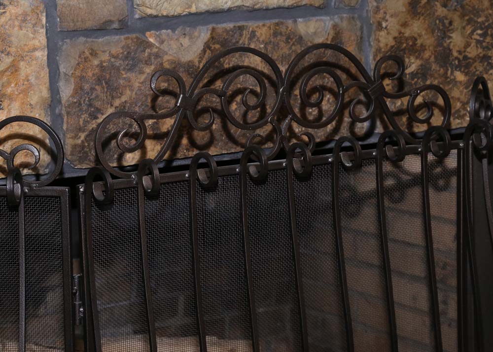 Frontgate Scrolling Hand Forged Iron Fireplace Screen