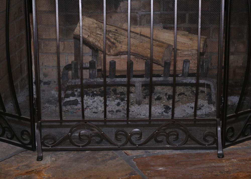 Frontgate Scrolling Hand Forged Iron Fireplace Screen