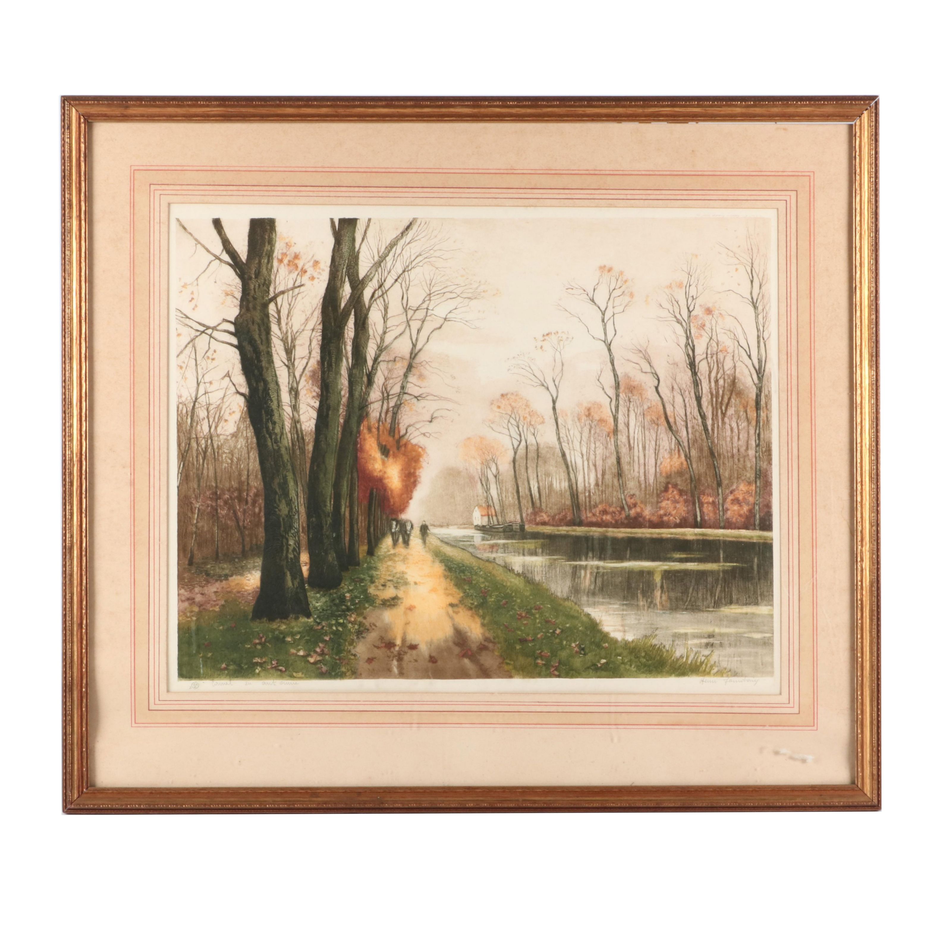 Henri Jourdain Etching à la Poupée "Canal en Automne"