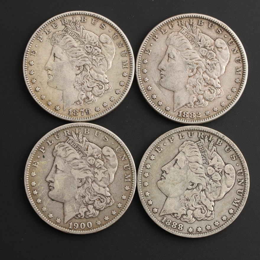 1879, 1882, 1888-O and 1900-O Morgan Silver Dollars