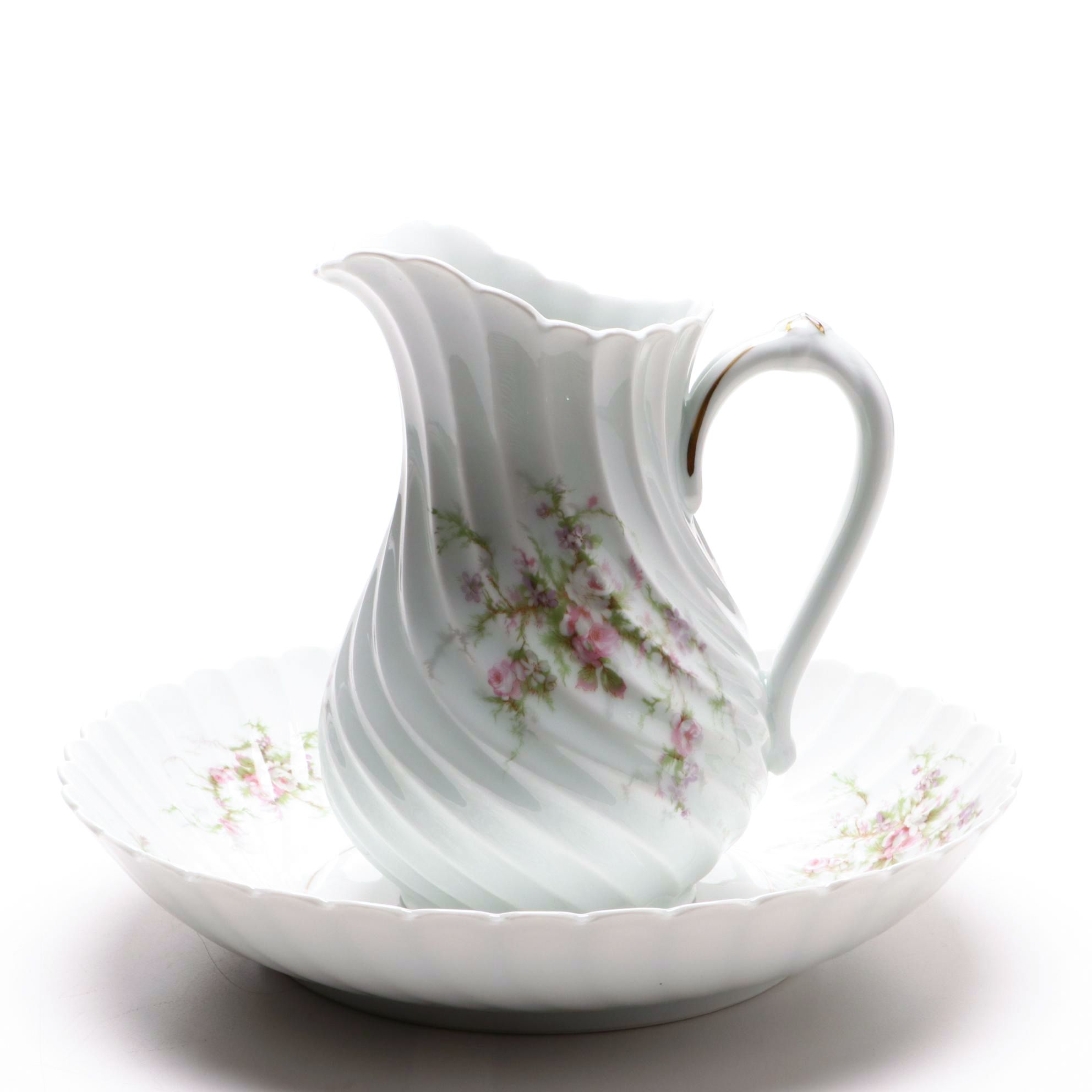 Haviland Limoges Flowered Pitcher and Bowl