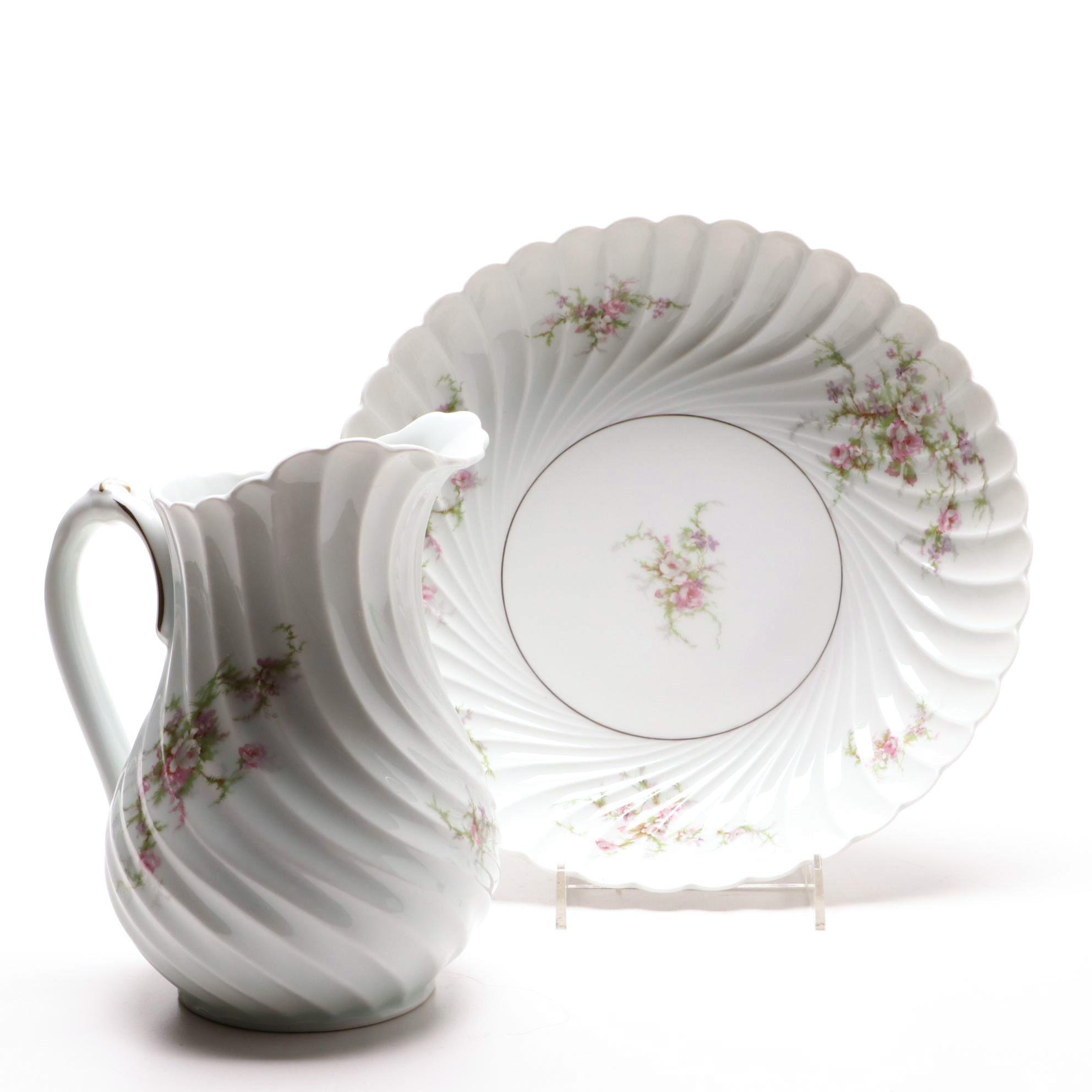 Haviland Limoges Flowered Pitcher and Bowl