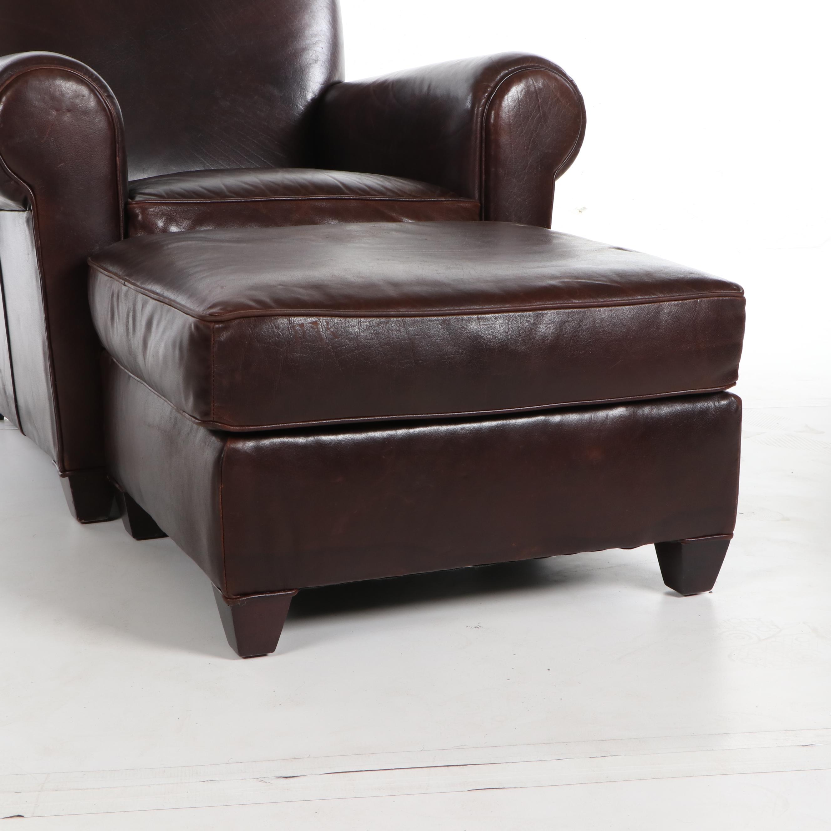 Leather Upholstered Club Chair & Ottoman by Mitchell Gold + Bob Williams, 21st C