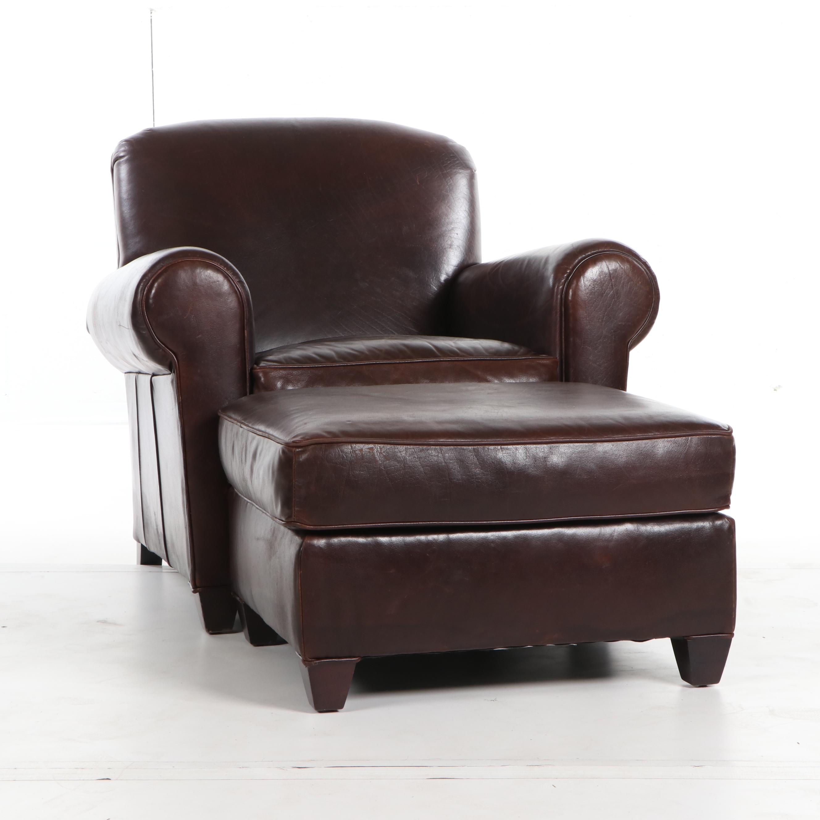 Leather Upholstered Club Chair & Ottoman by Mitchell Gold + Bob Williams, 21st C