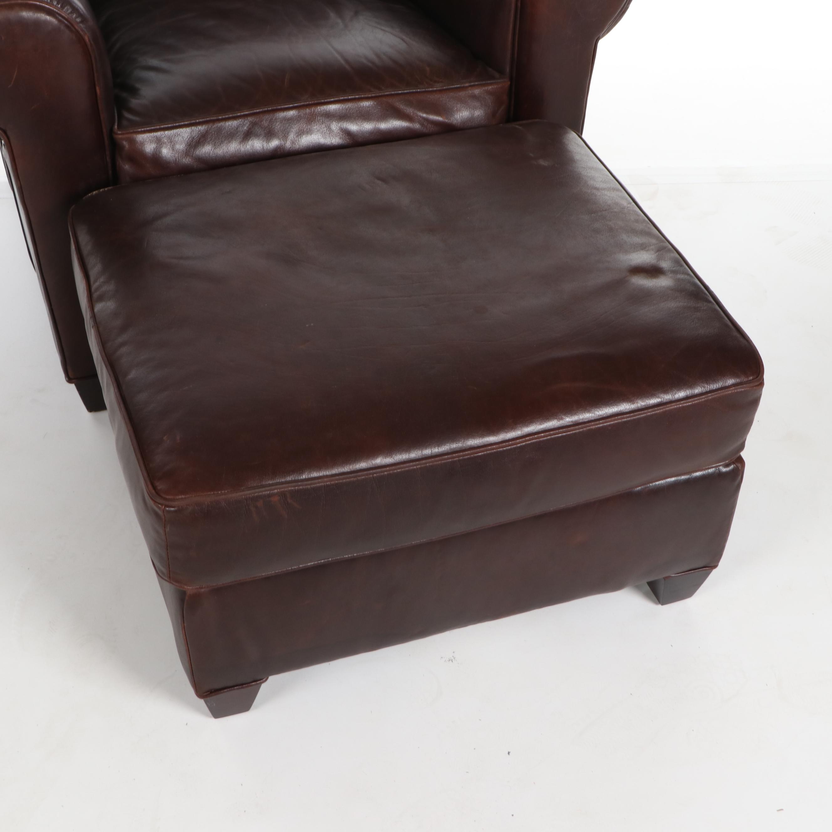 Leather Upholstered Club Chair & Ottoman by Mitchell Gold + Bob Williams, 21st C