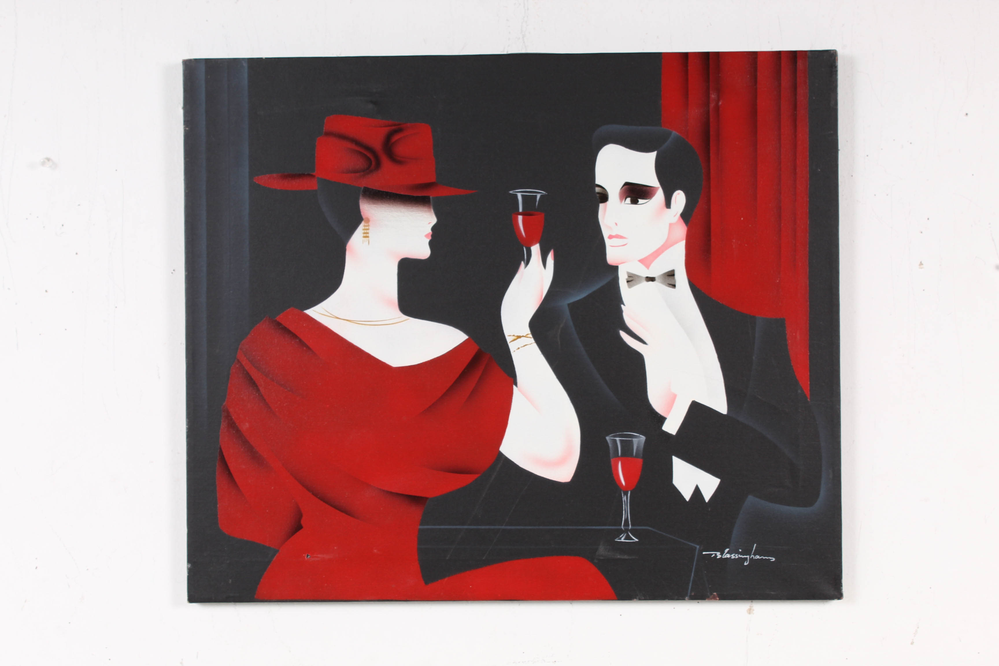 Fred Blassingham Art Deco Style Acrylic Painting