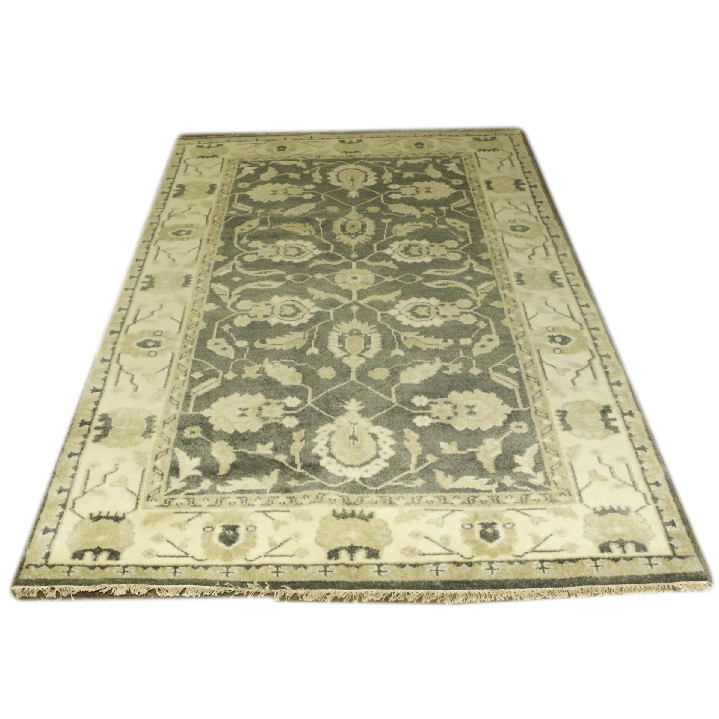 Hand-Knotted Indo-Oushak Wool Rug