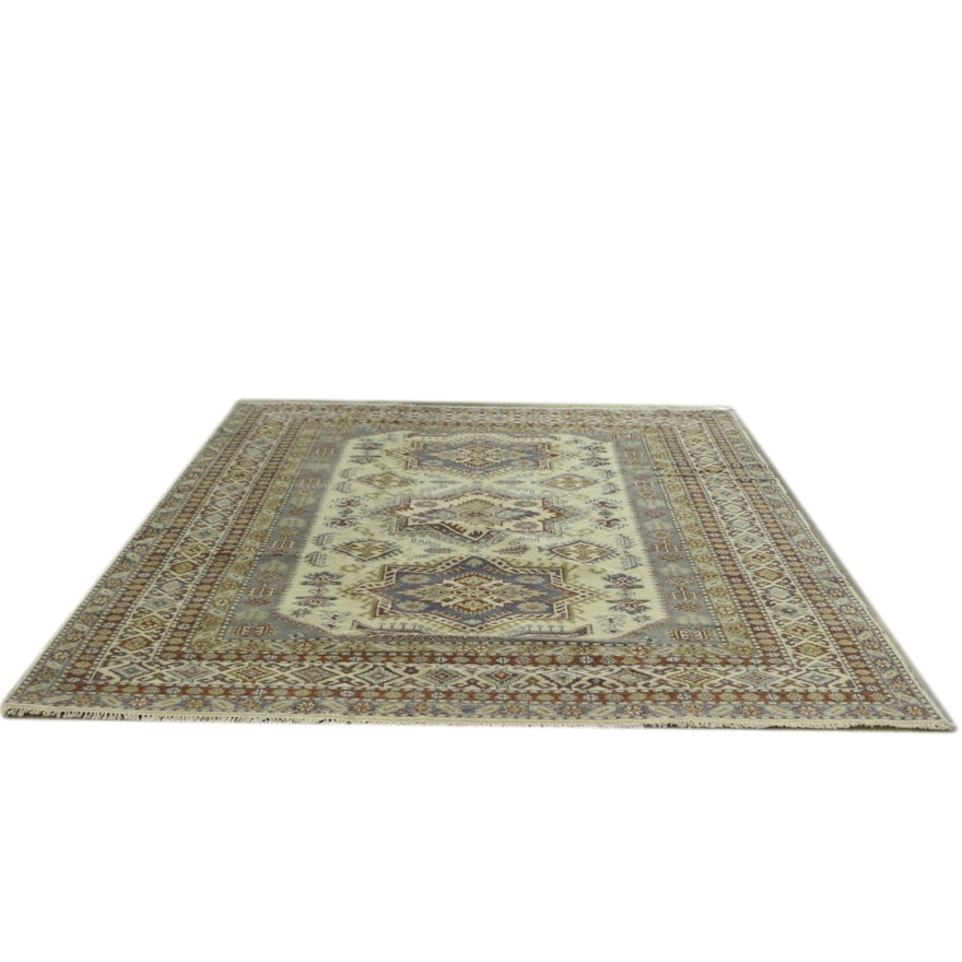 Hand-Knotted Indo-Kazak Wool Room Sized Rug