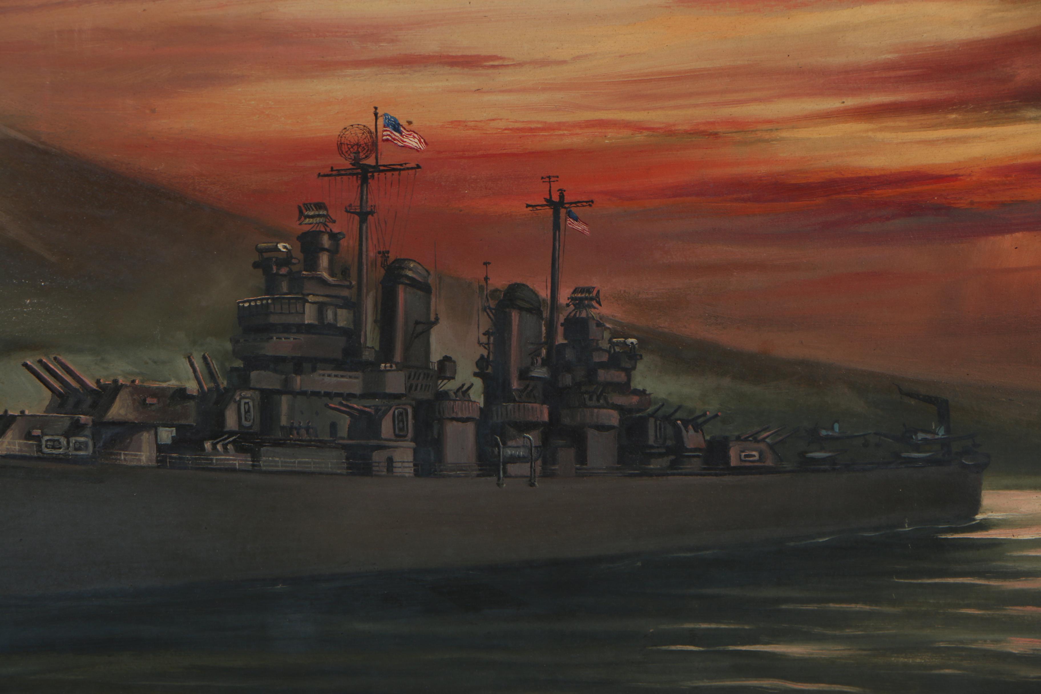 Oil Painting of World War II Battleship the USS Chicago