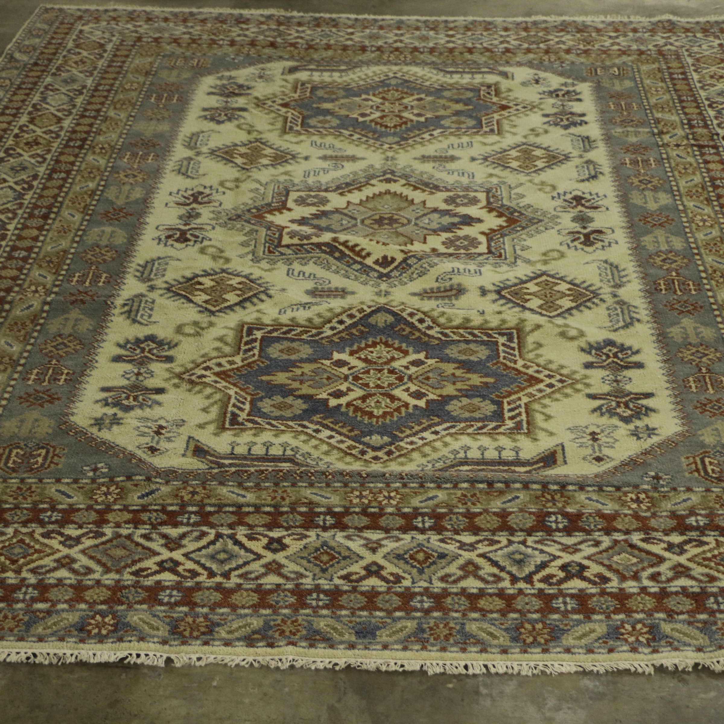 Hand-Knotted Indo-Kazak Wool Room Sized Rug