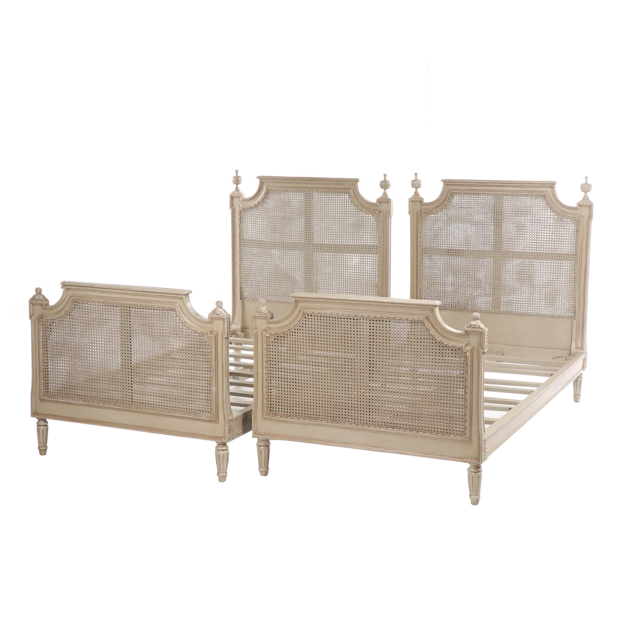 Gustavian Style Painted Wooden Twin Size Bed Frames, 21st Century