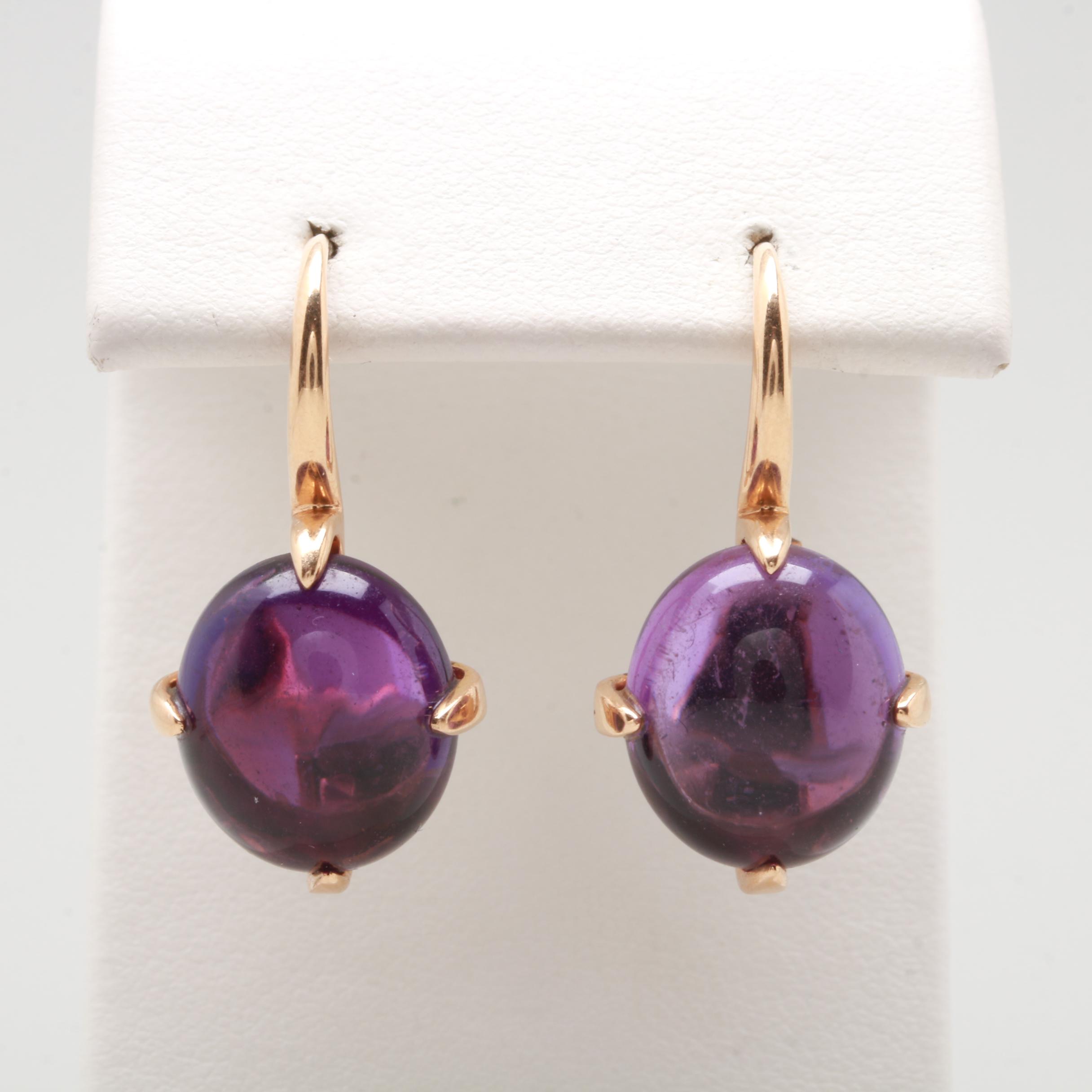 Italian 18K Yellow Gold Amethyst Drop Earrings