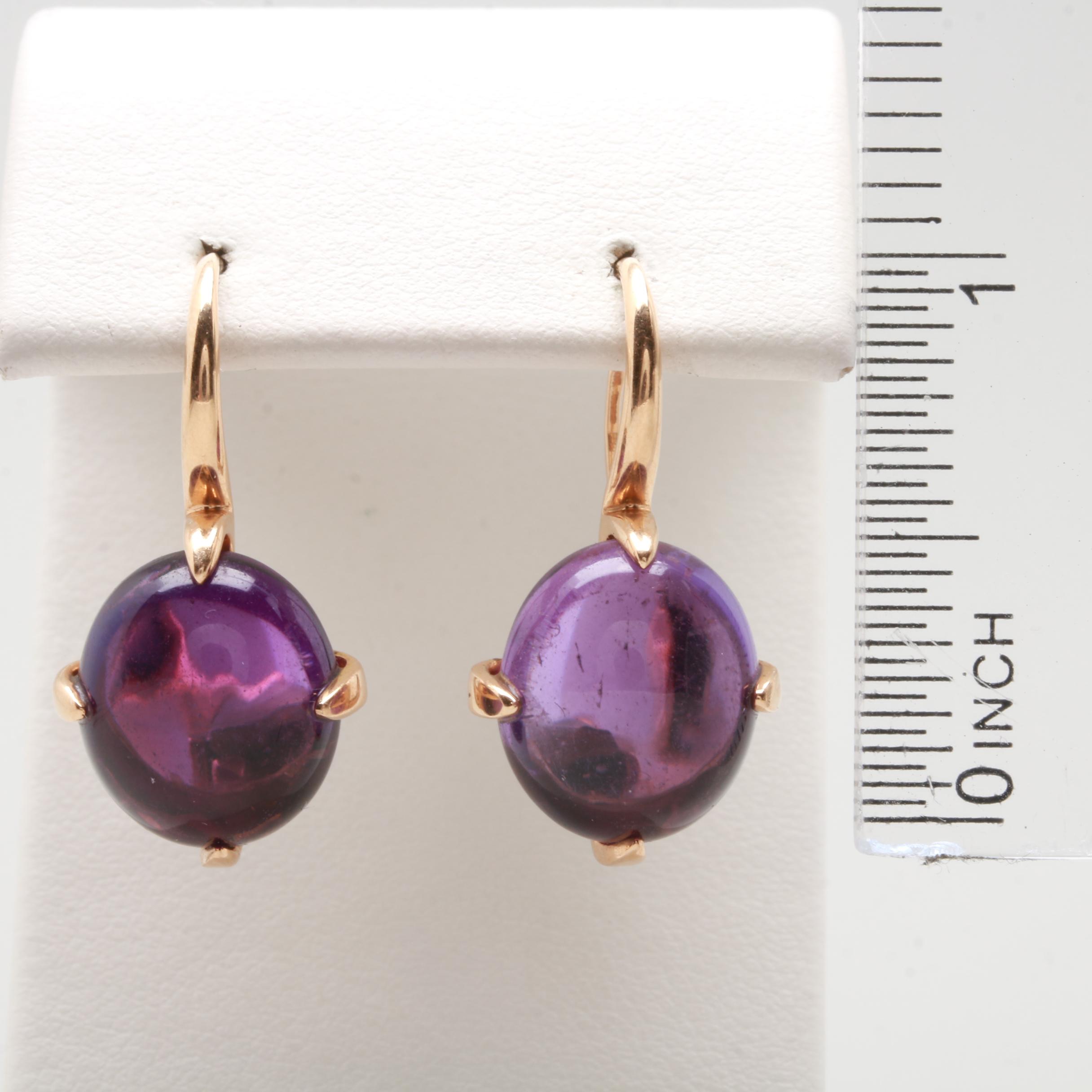 Italian 18K Yellow Gold Amethyst Drop Earrings