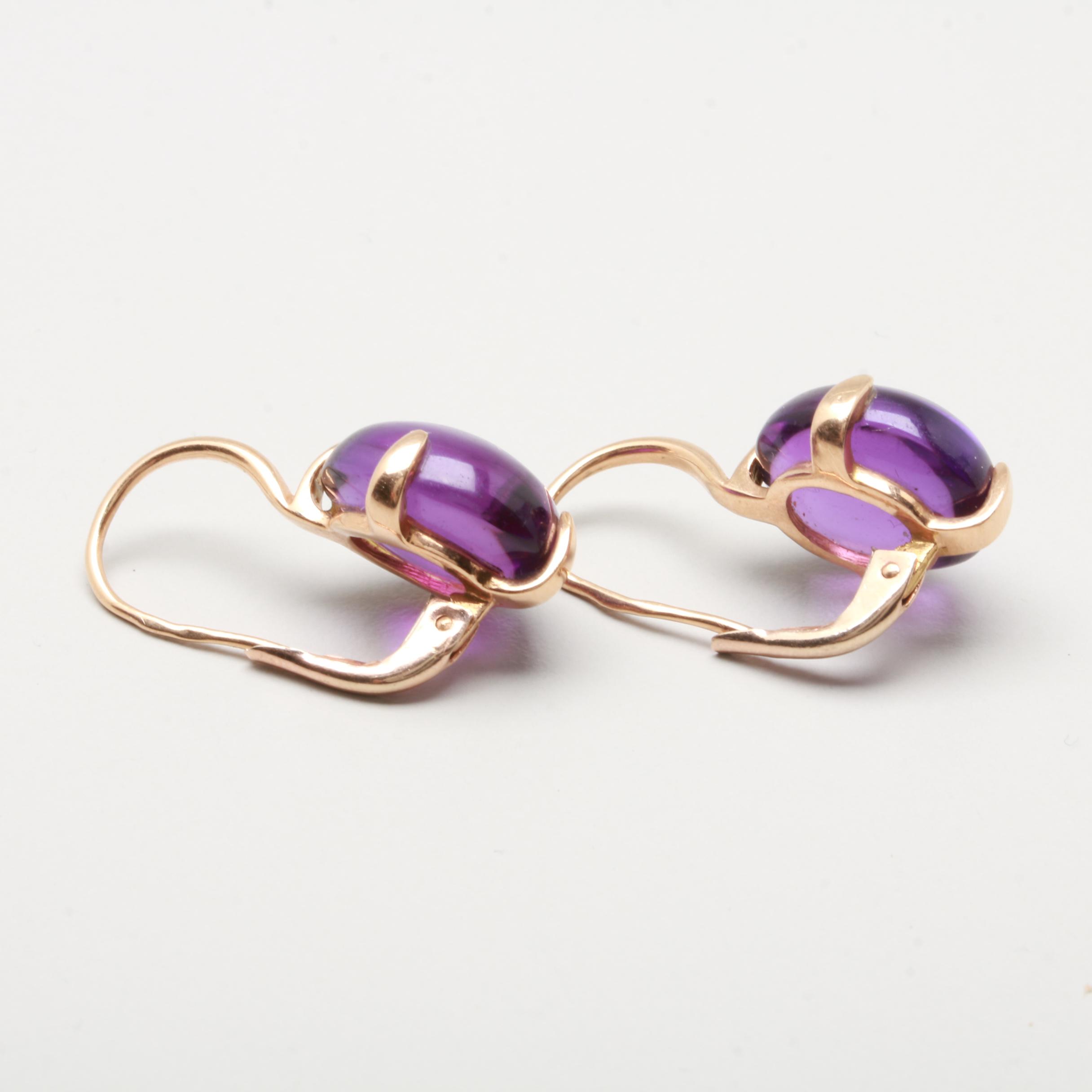 Italian 18K Yellow Gold Amethyst Drop Earrings