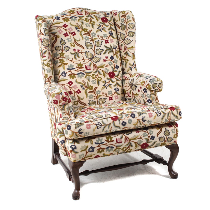 Ethan Allen Crewel Upholstered Wingback Chair