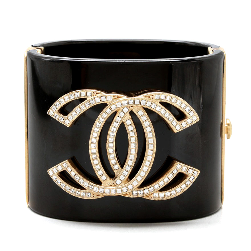 Chanel Wide Hinged Bangle Glass and Resin Bracelet