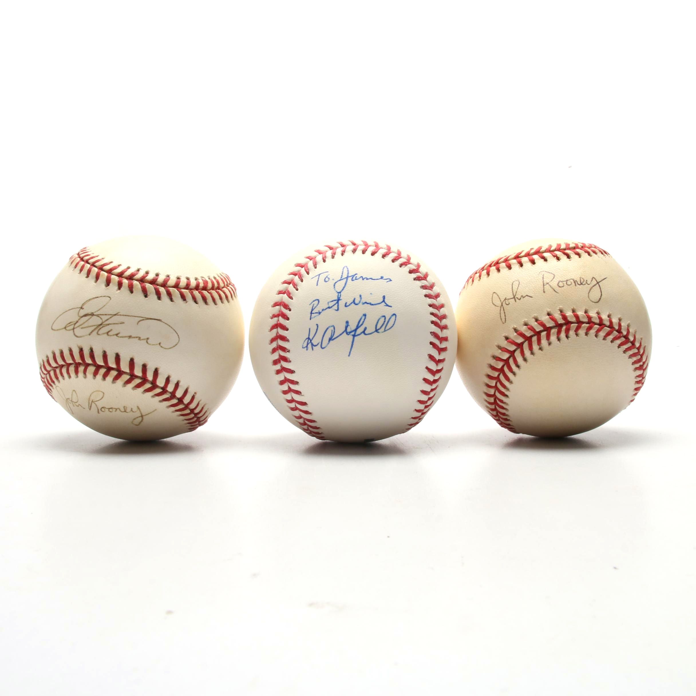 Baseball Announcers Rooney, Farmer Signed Baseballs with an Oberkfell Baseball