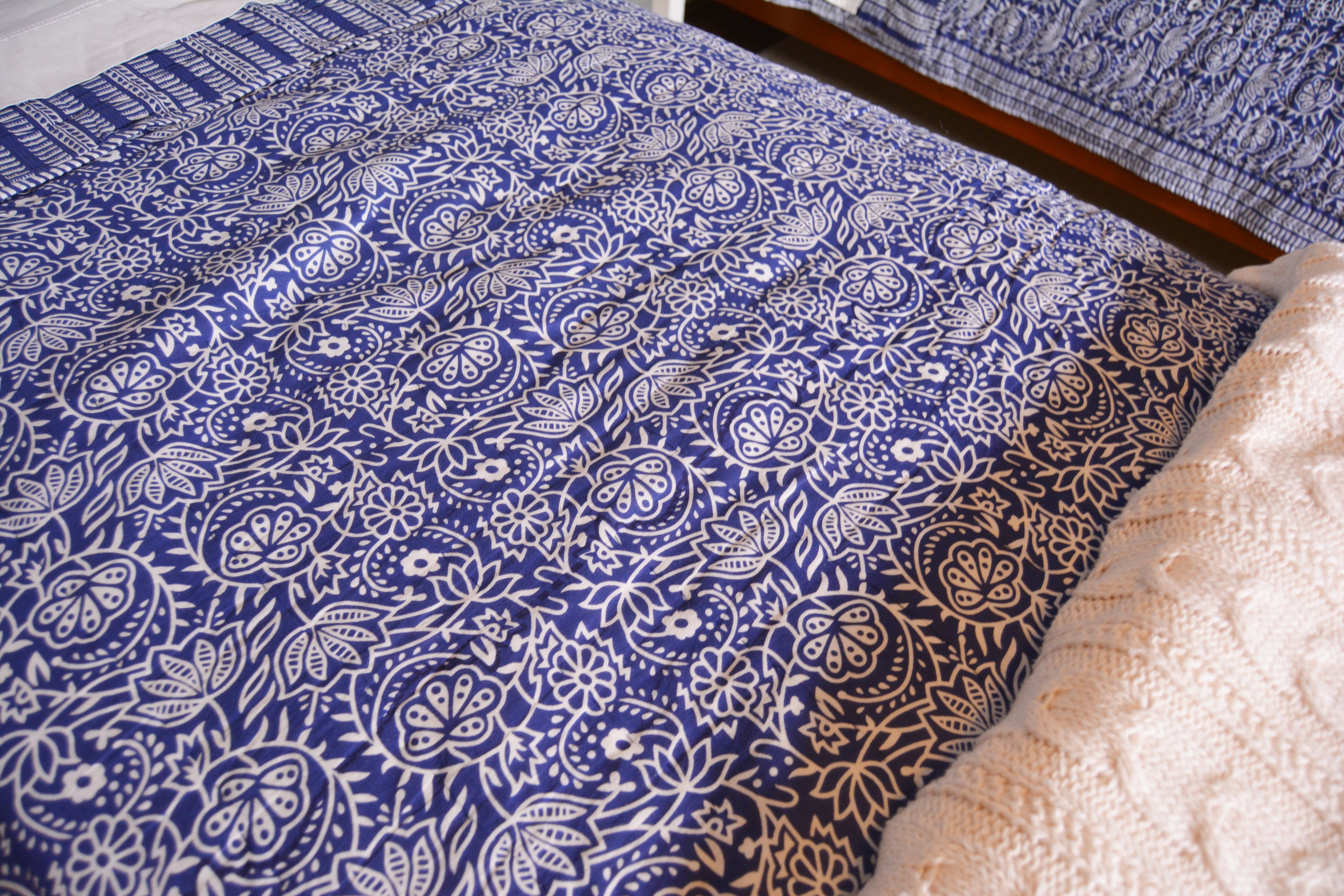 Pottery Barn Pine Beadboard Twin Bed, Pottery Barn Blanket and Ballard Coverlet