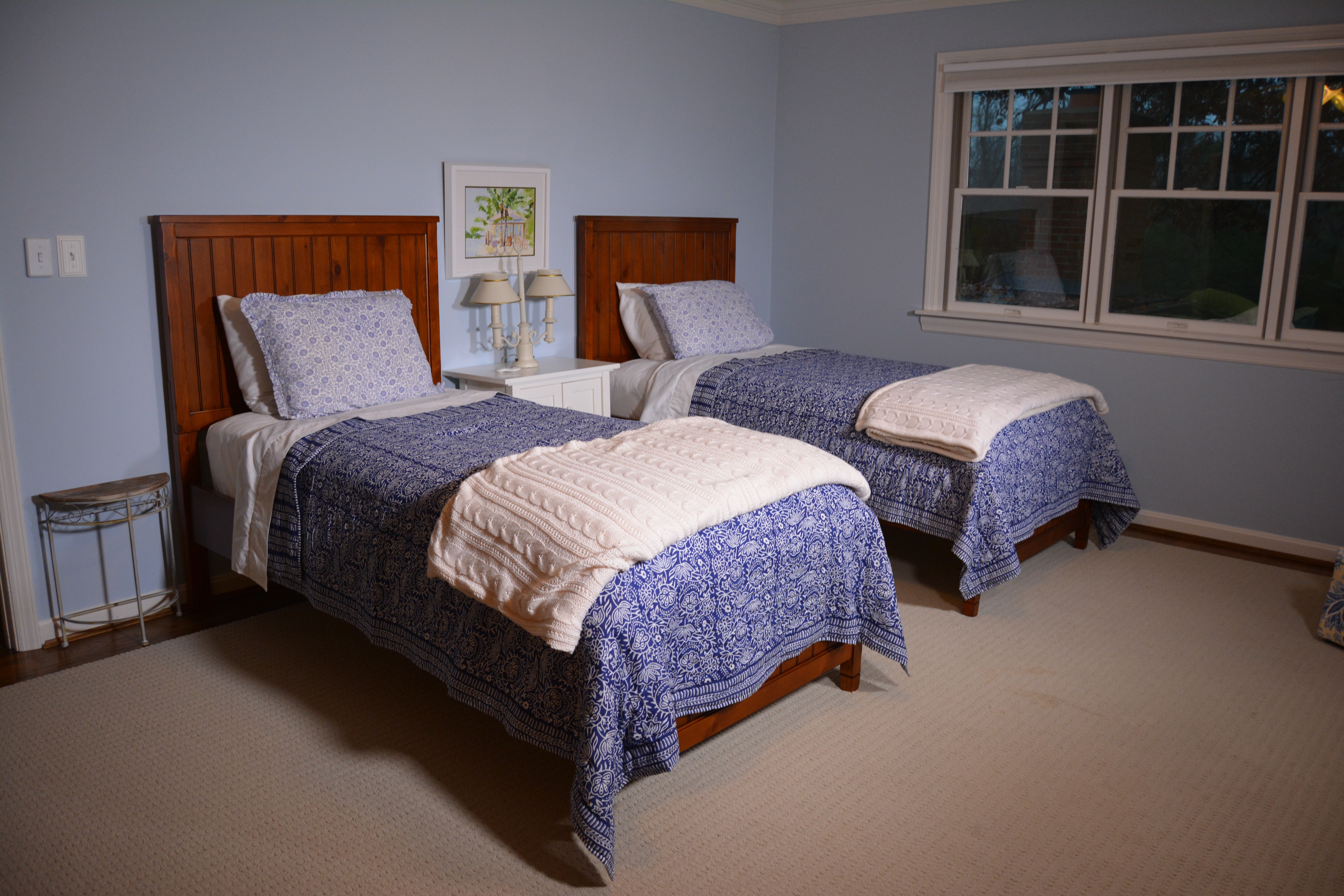 Pottery Barn Pine Beadboard Twin Bed, Pottery Barn Blanket and Ballard Coverlet