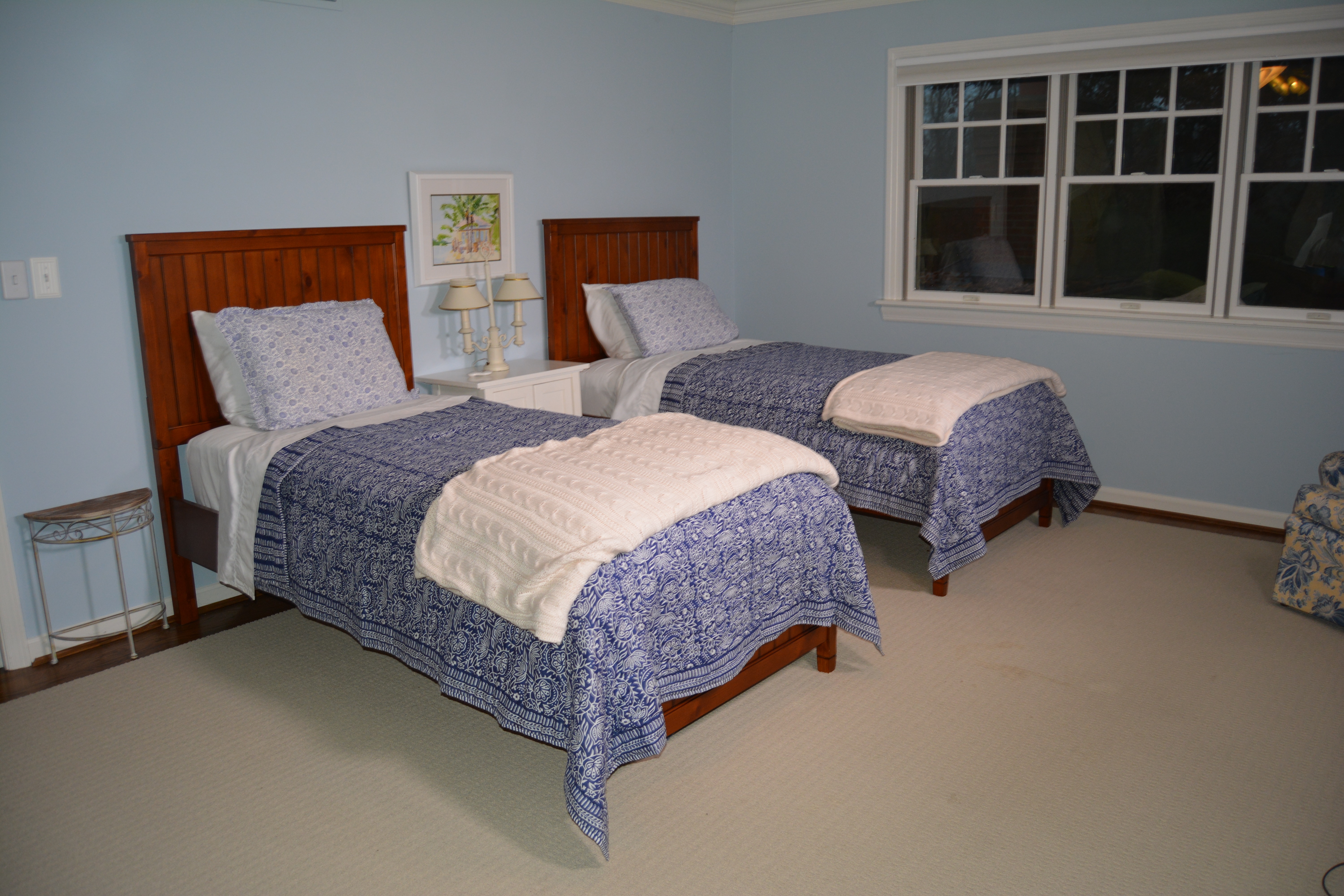 Pottery Barn Pine Beadboard Twin Bed, Pottery Barn Blanket and Ballard Coverlet