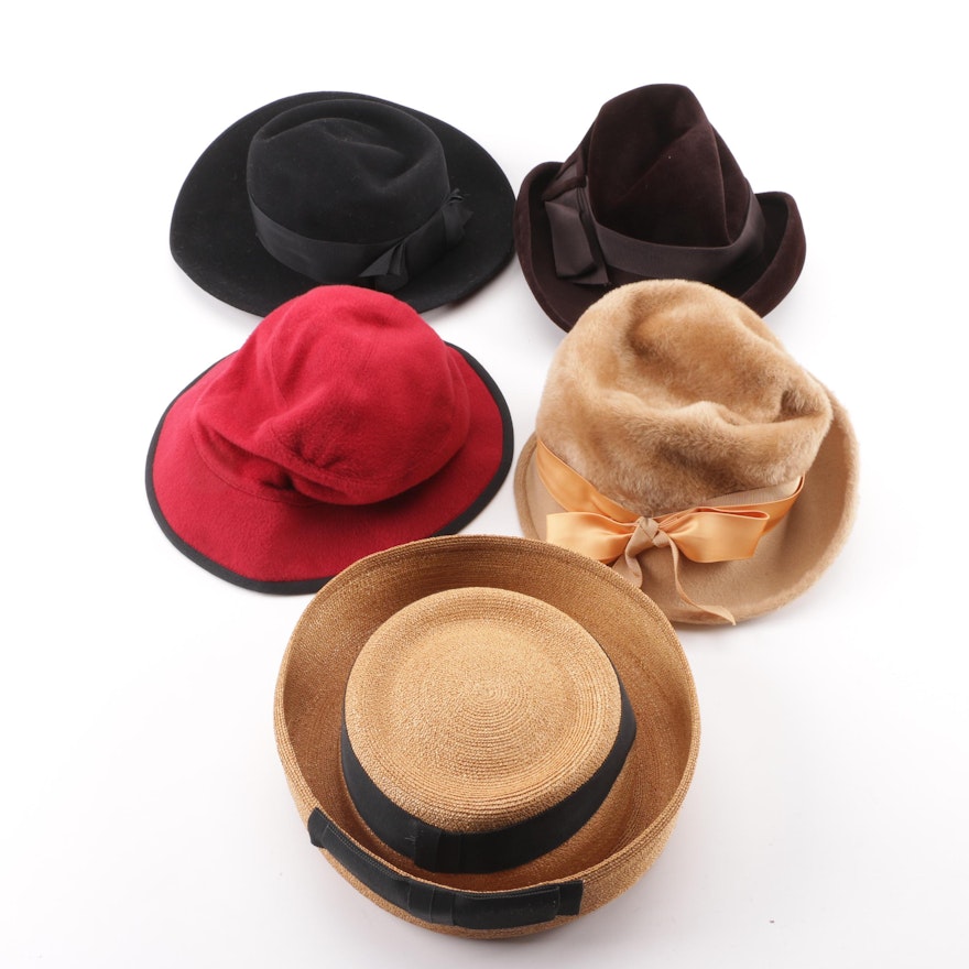 Vintage Hats Including Mr. John, Saks Fifth Avenue, Helen Kaminski, John Andrew