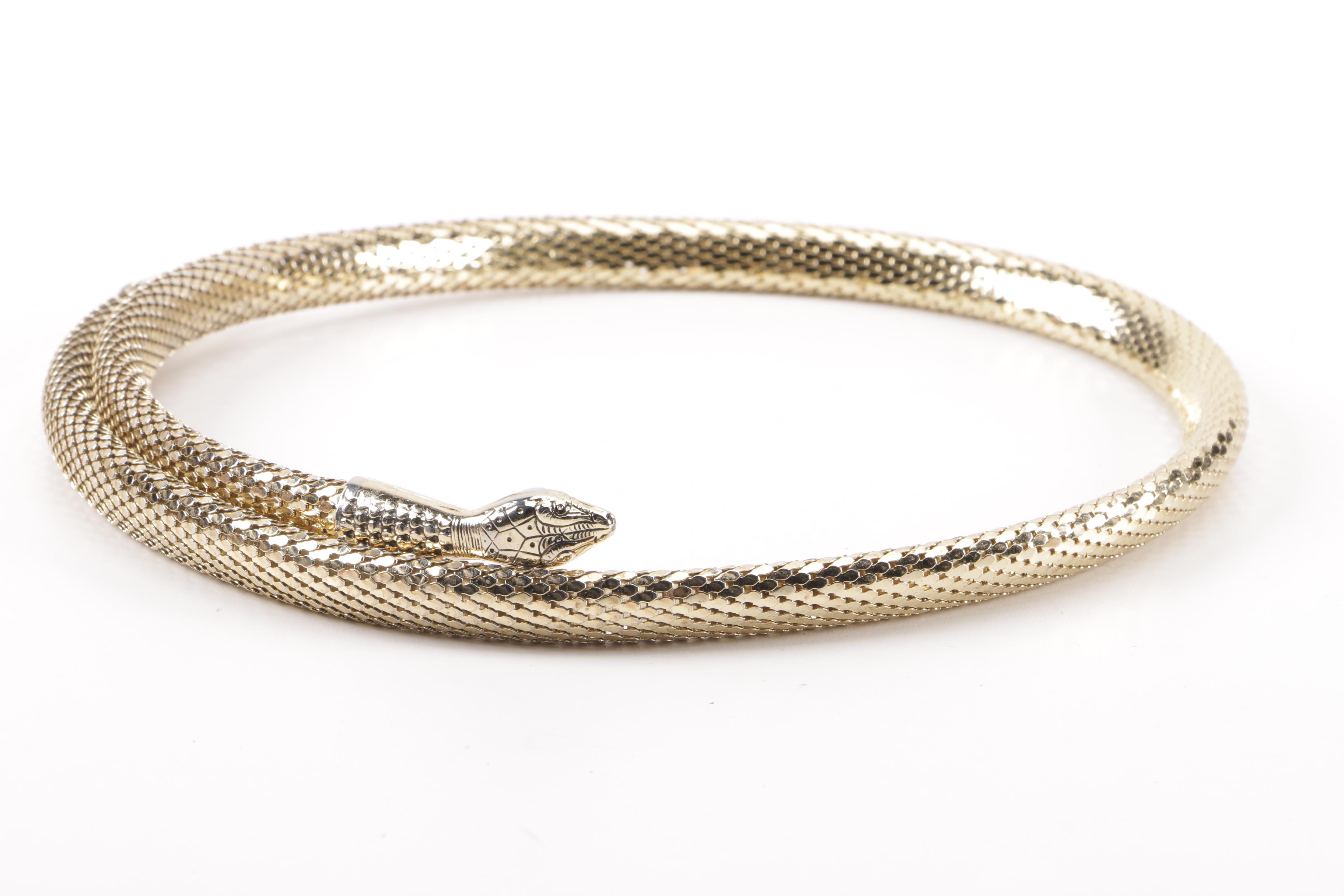 Vintage Whiting and Davis Gold Tone Mesh Snake Belt and Unmarked Beaded Pouch