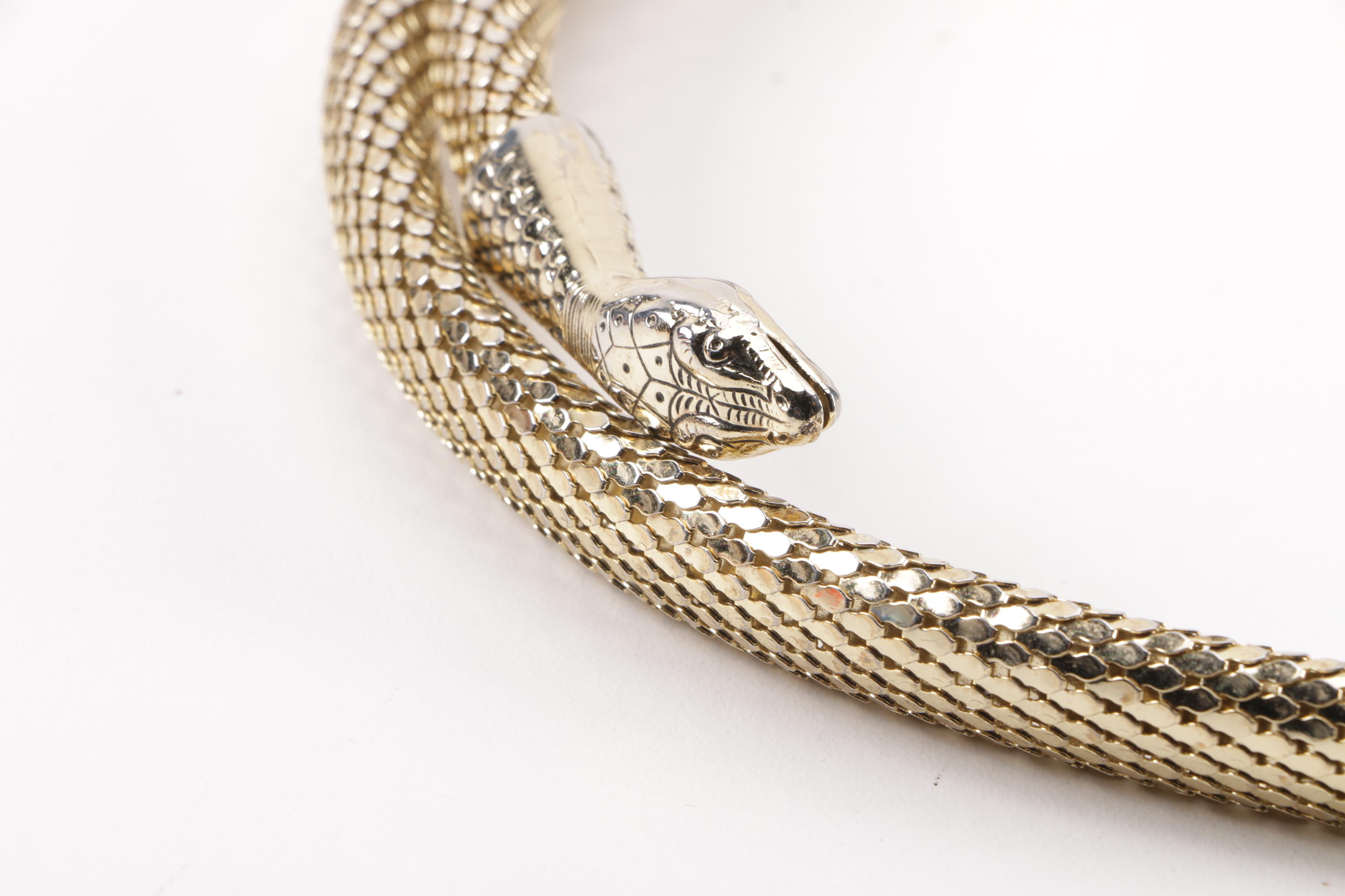 Vintage Whiting and Davis Gold Tone Mesh Snake Belt and Unmarked Beaded Pouch