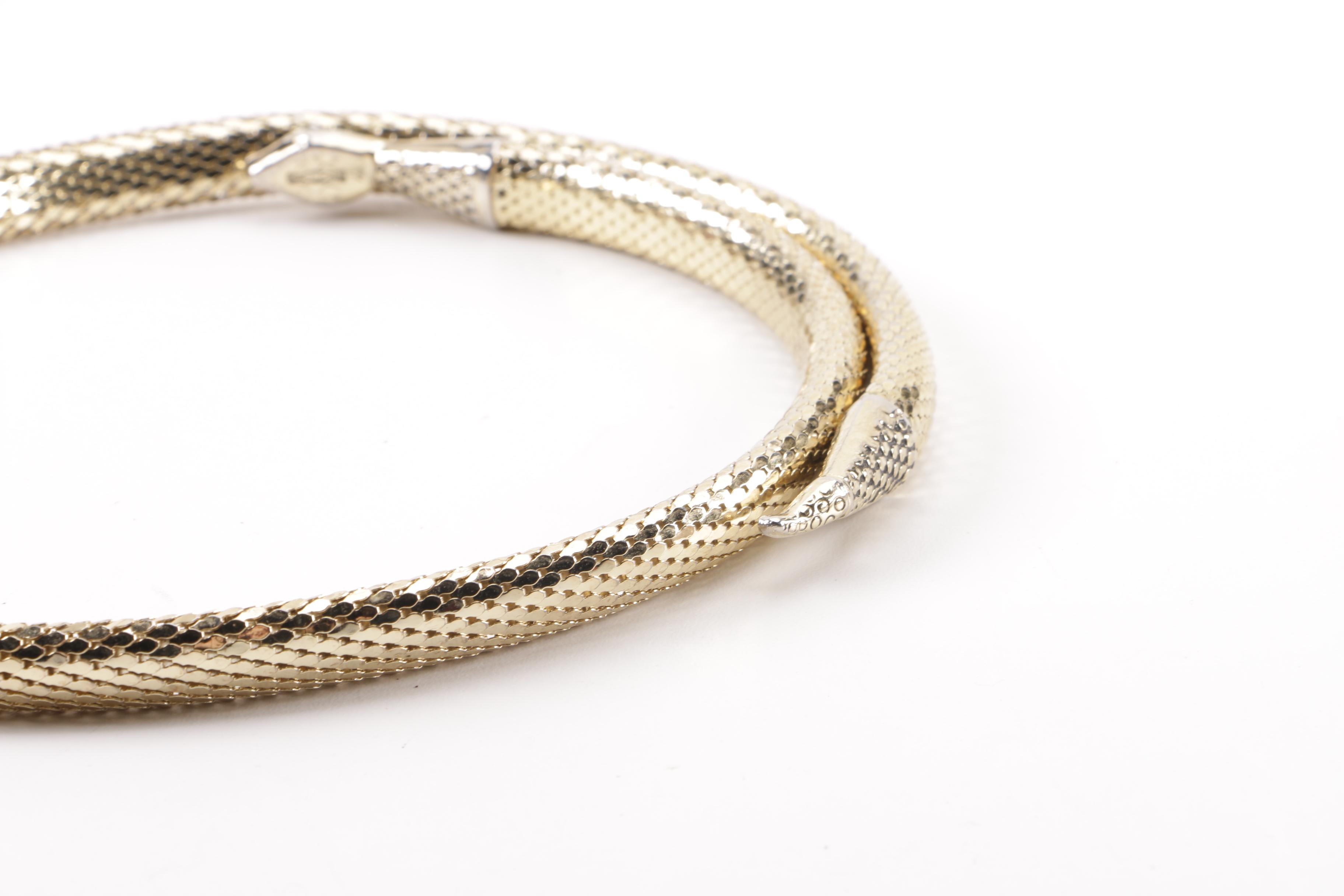 Vintage Whiting and Davis Gold Tone Mesh Snake Belt and Unmarked Beaded Pouch