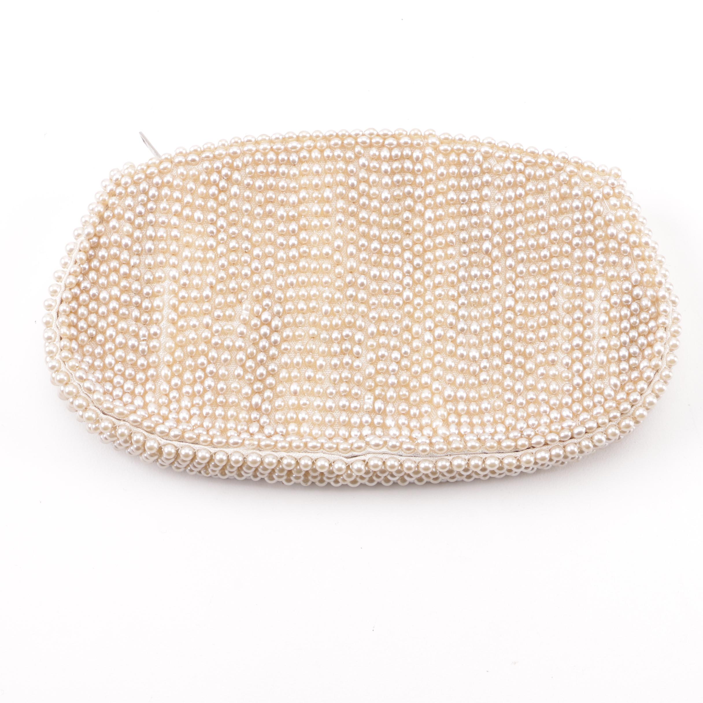 Vintage Whiting and Davis Gold Tone Mesh Snake Belt and Unmarked Beaded Pouch