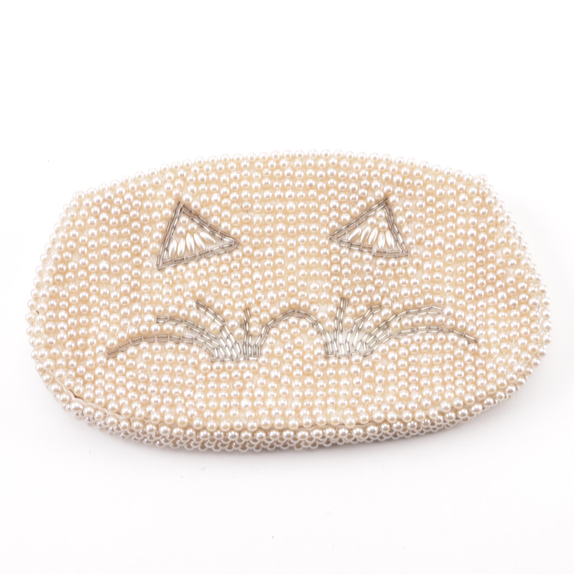 Vintage Whiting and Davis Gold Tone Mesh Snake Belt and Unmarked Beaded Pouch