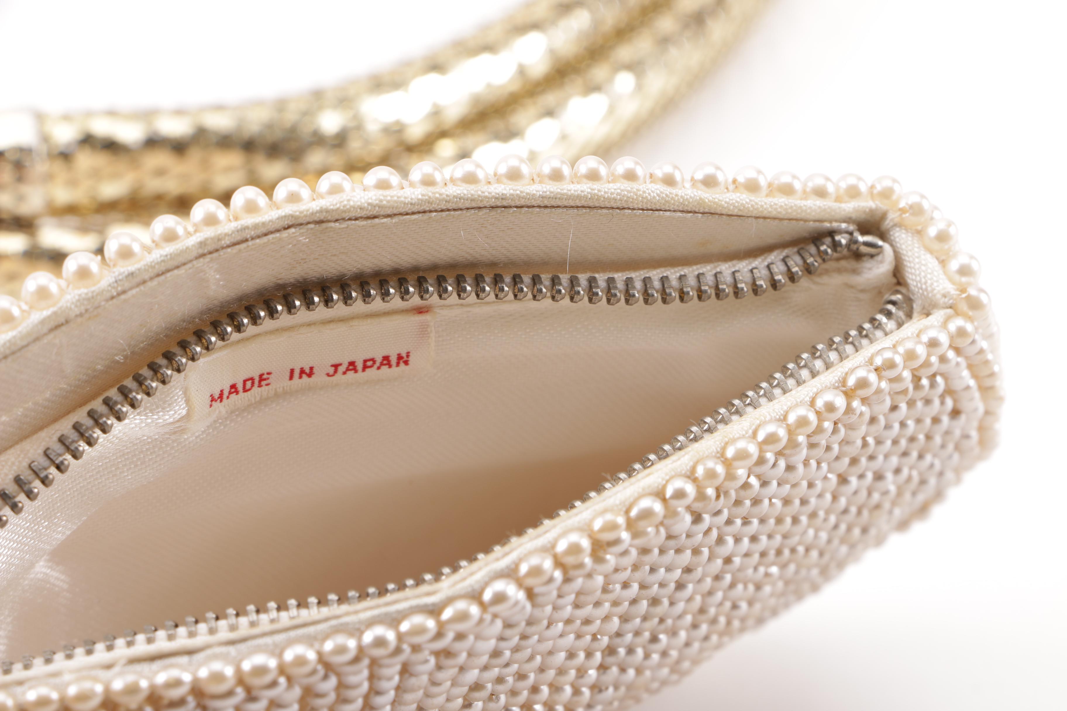 Vintage Whiting and Davis Gold Tone Mesh Snake Belt and Unmarked Beaded Pouch