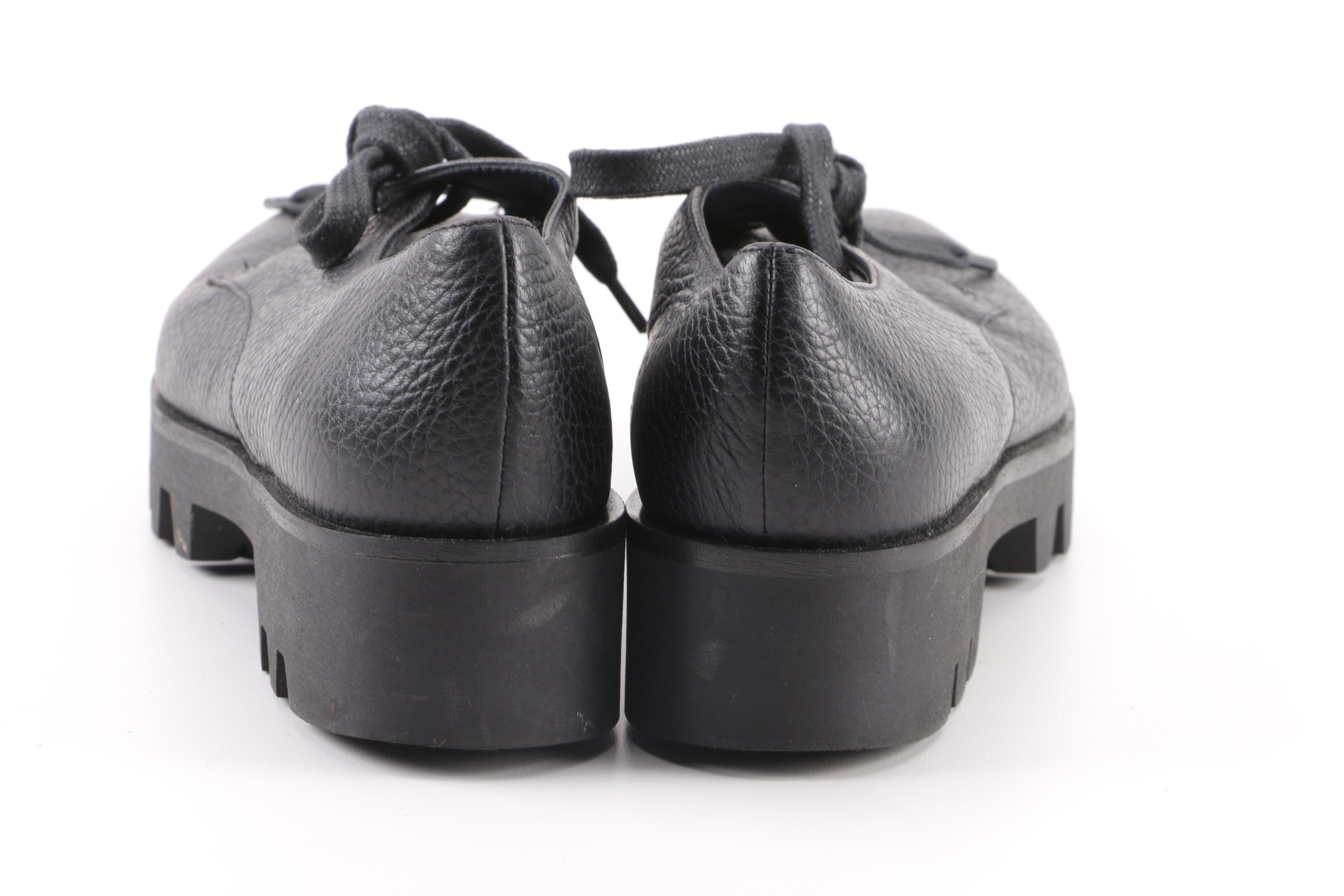 Women's Pollini Black Leather Pointed Toe Platform Derby Shoes, Made in Italy