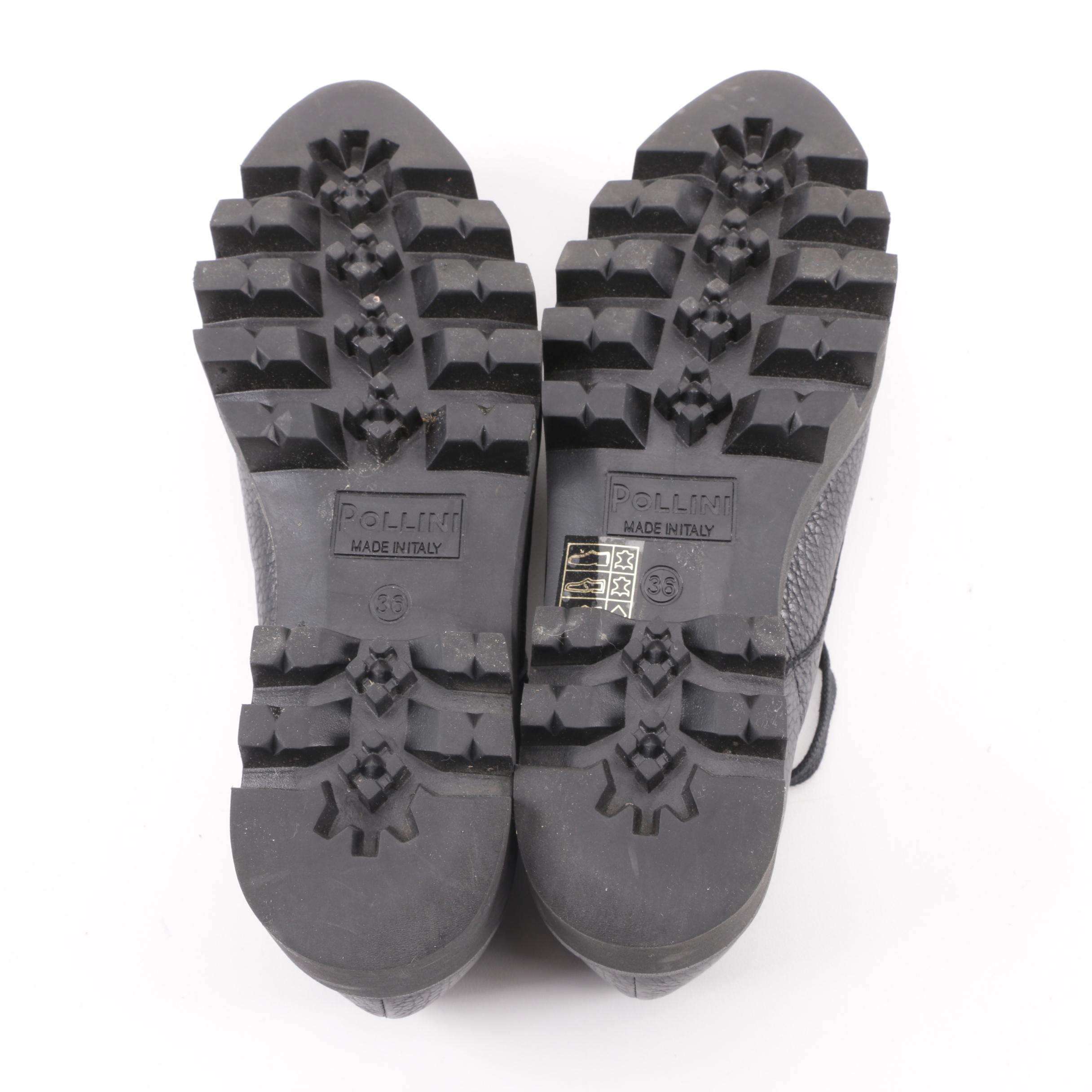 Women's Pollini Black Leather Pointed Toe Platform Derby Shoes, Made in Italy