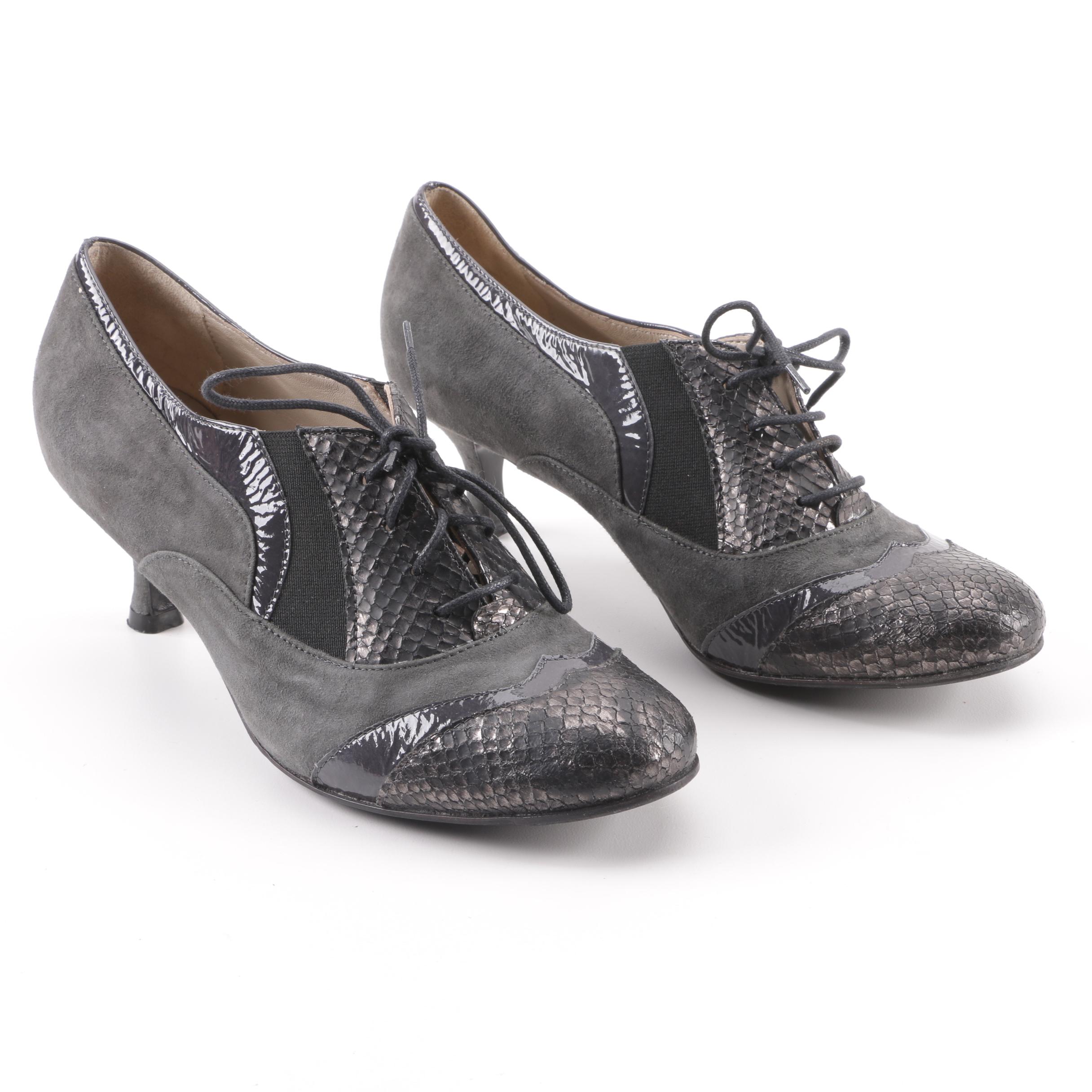 Bettina Grey Snakeskin, Suede and Leather Oxford Heels, Made in Italy