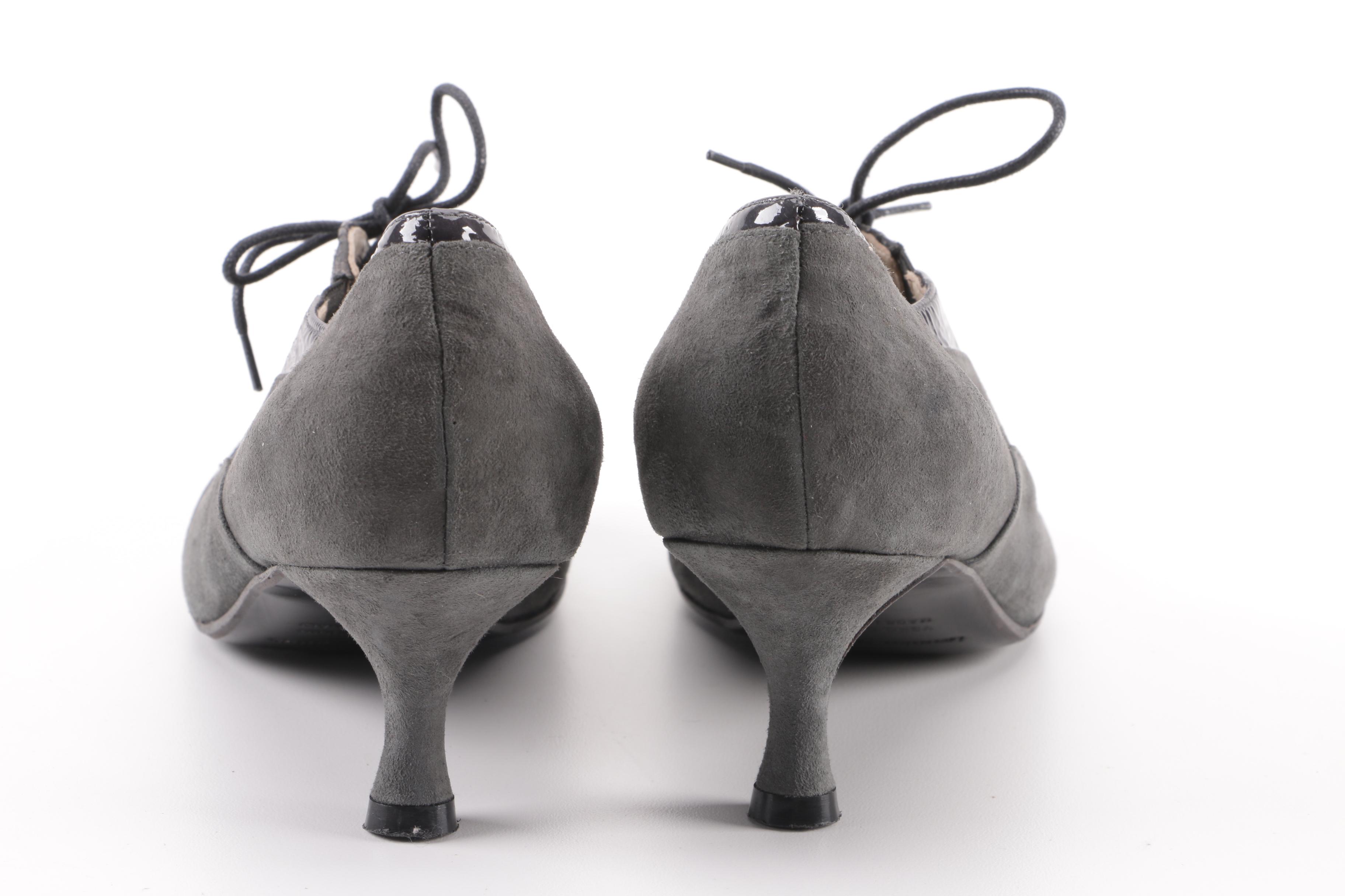 Bettina Grey Snakeskin, Suede and Leather Oxford Heels, Made in Italy